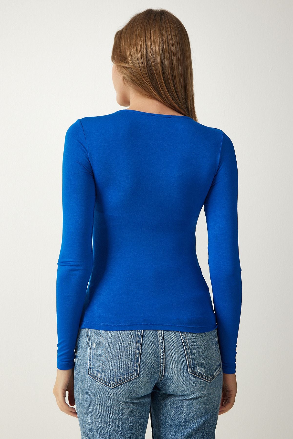Women's Blue Square Neck Viscose Blouse RX00040