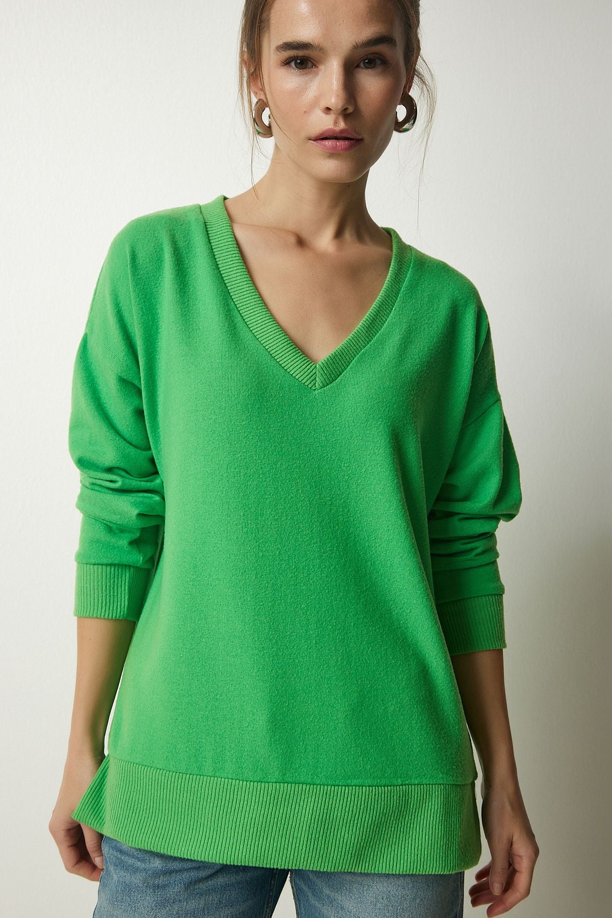 WOMEN LIGHT GREEN V YUMA YUMOŞ Knitting Sweater UB00197