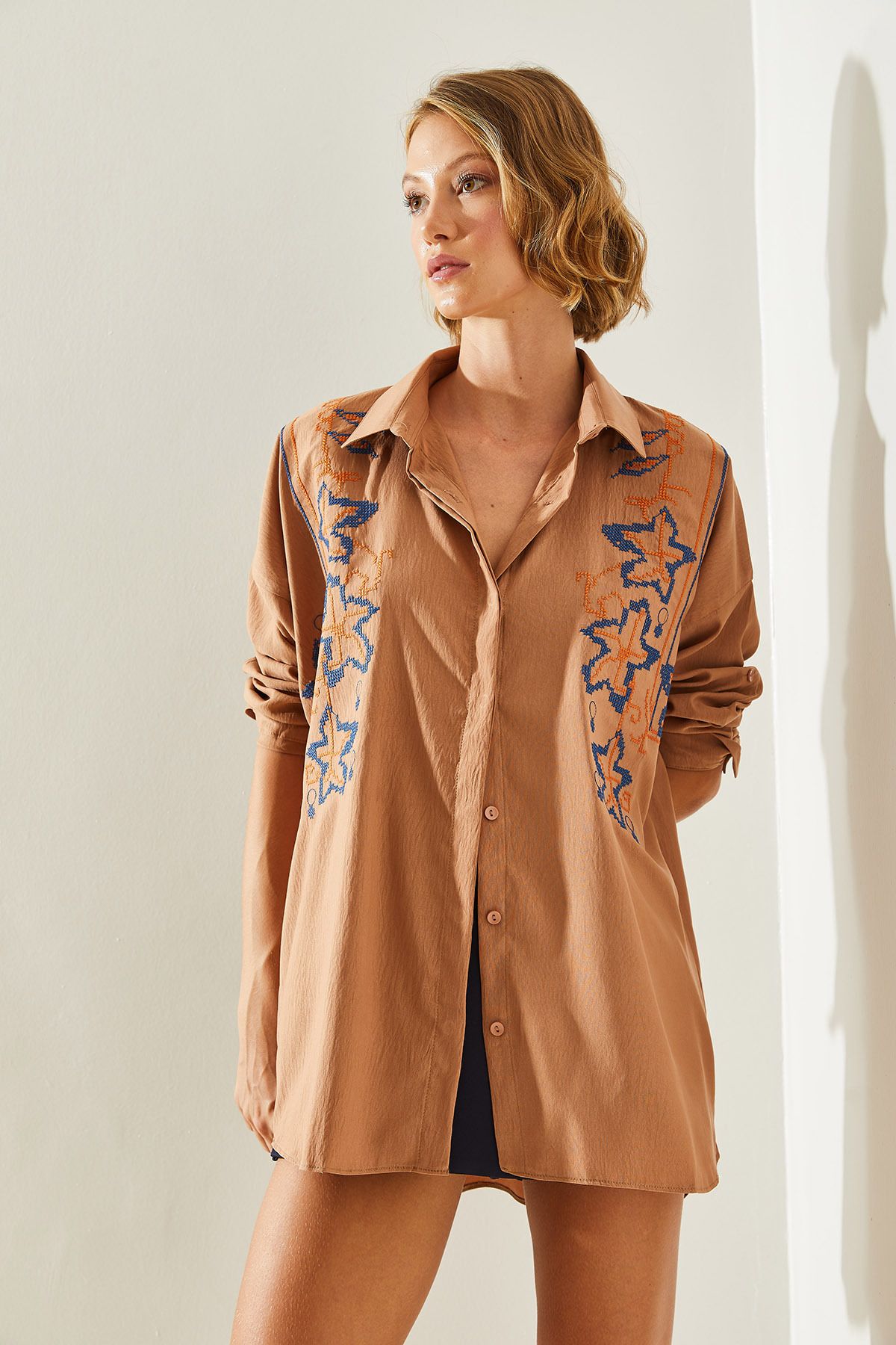 Woman Embroidery Processing Patterned Oversize Shirt 5928 60251479