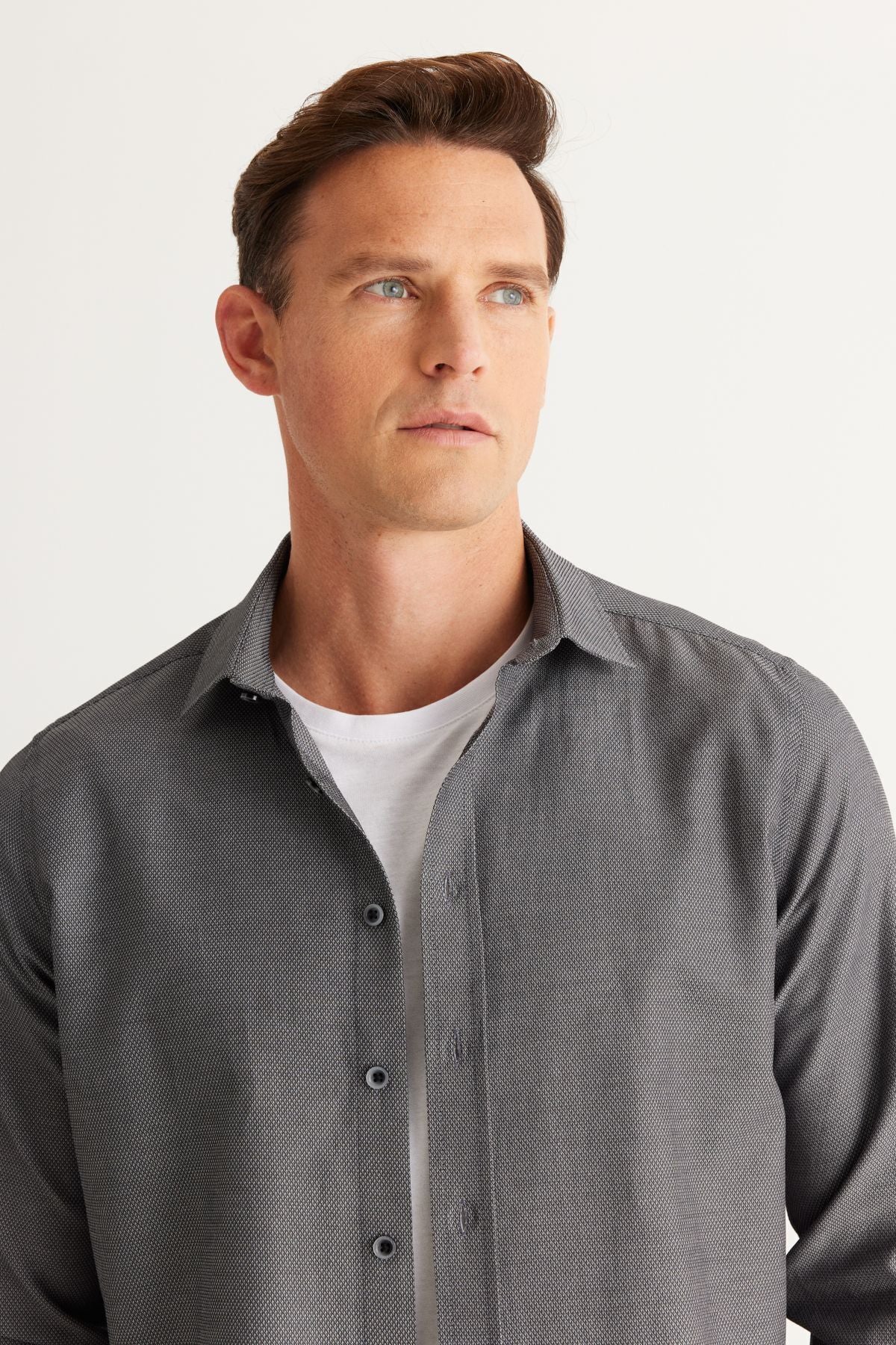 Men's black slim fit narrow -cut classic collar Amesticated cotton shirt