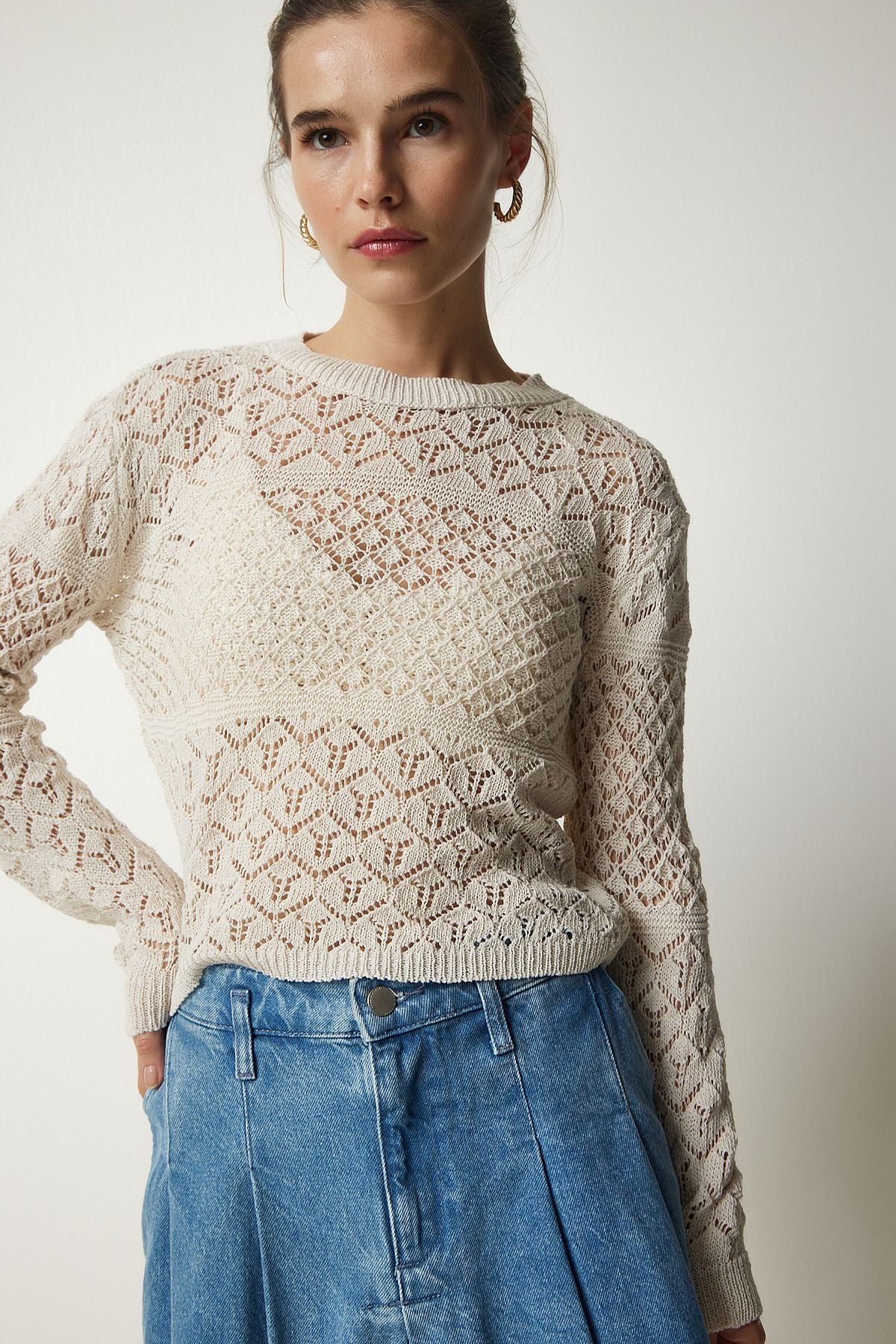 Women's Cream Offer Knitwear Sweater CI00093