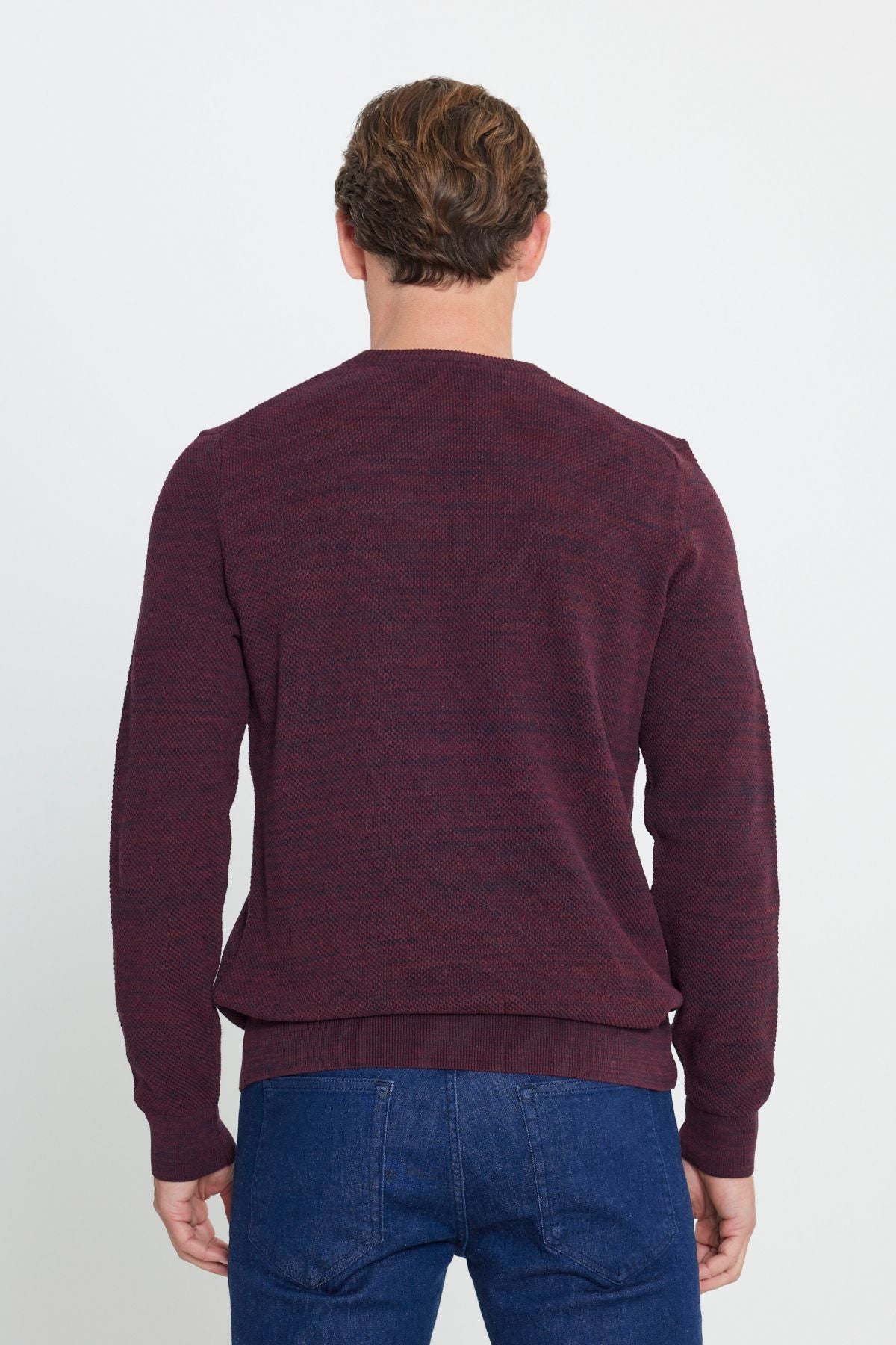 Men's Bordeaux-Lacivert Standard Fit Normal Cut Bike Bike Patterned Knitwear Sweater