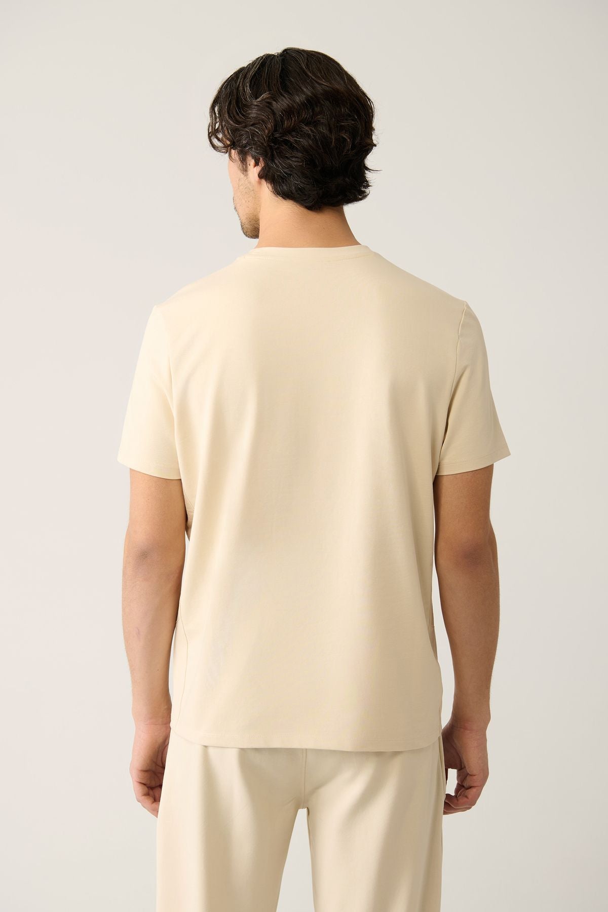 Men's Beige Bicycle Yaka Jersey Fabric Garnia T-shirt A41y1114