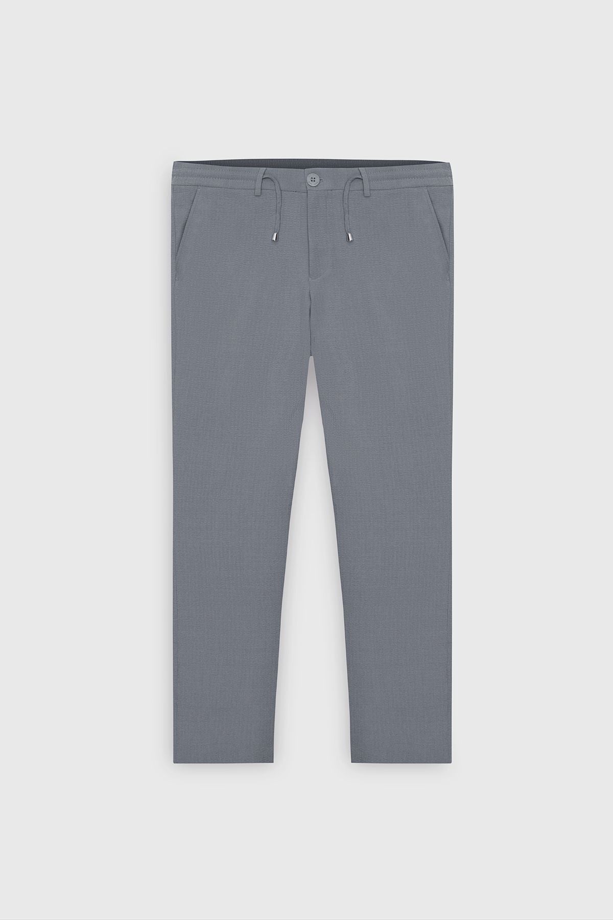 Men's gray slim fit narrow -cut waist tied side mobile wafer patterned pants