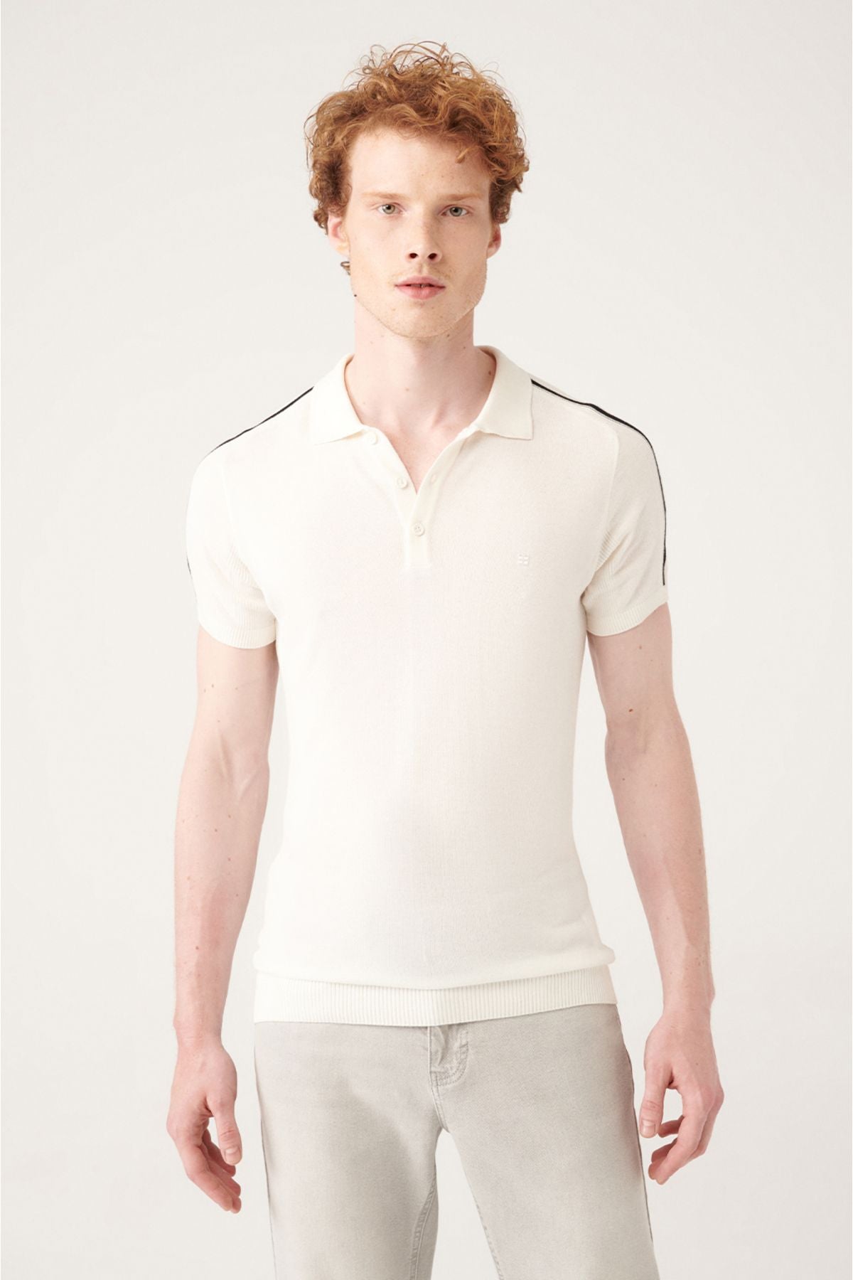 Men's White Shoulder Line Detailed Ribanian knitwear T-shirt A31y5105