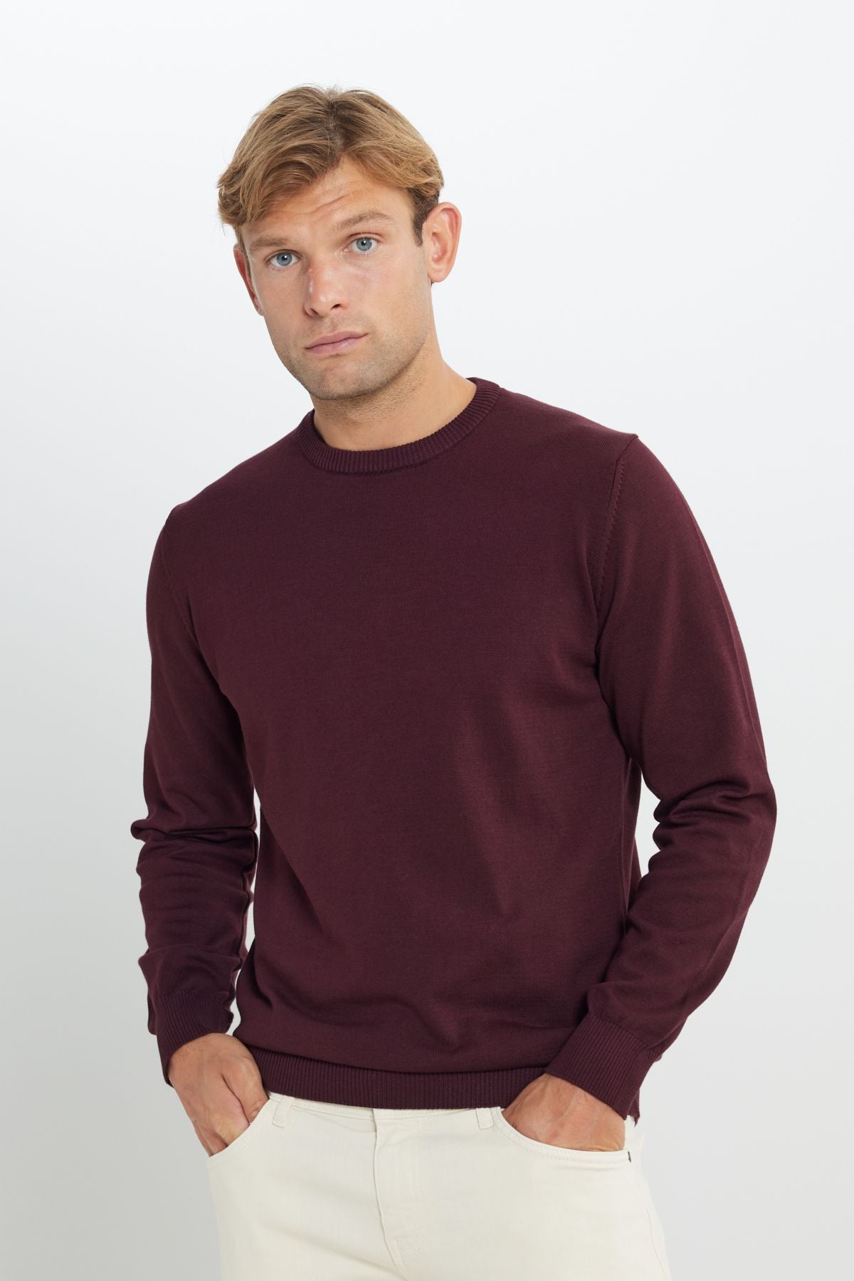 Men's Bordeaux Hot Hot Cotton Standard Fit Normal Cut Bike Bike Knitwear Sweater