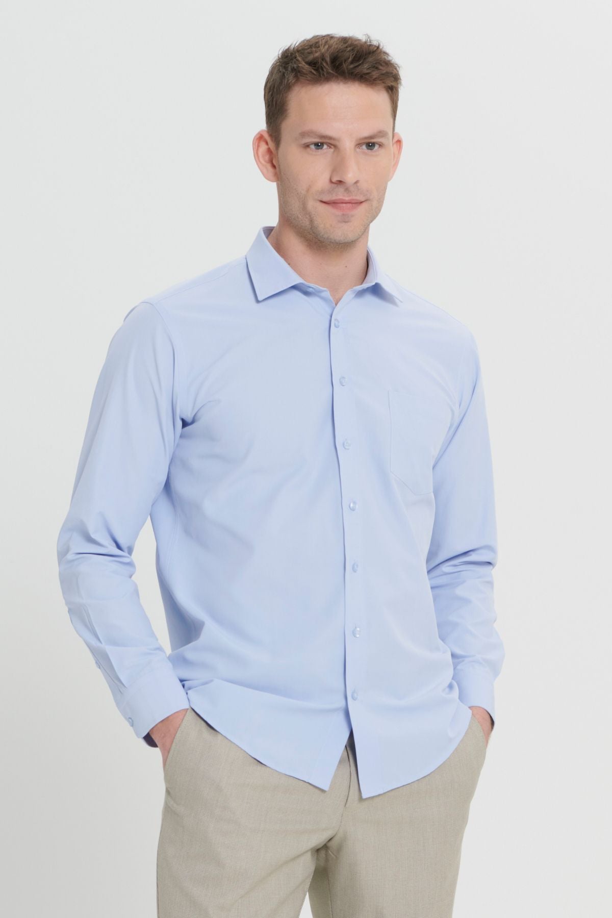 Men's light blue ironing easy comfort fit comfortable cutting classic collar shirt