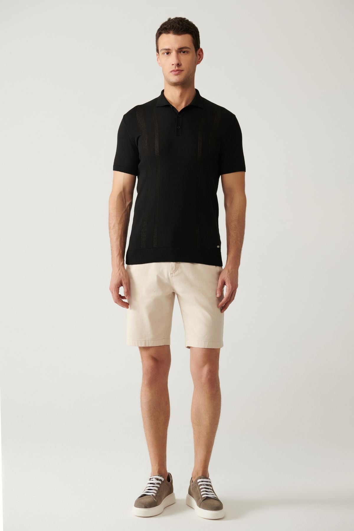 Men's Black 3 Button Output Polo Yaka Triko T-shirt A41y5096