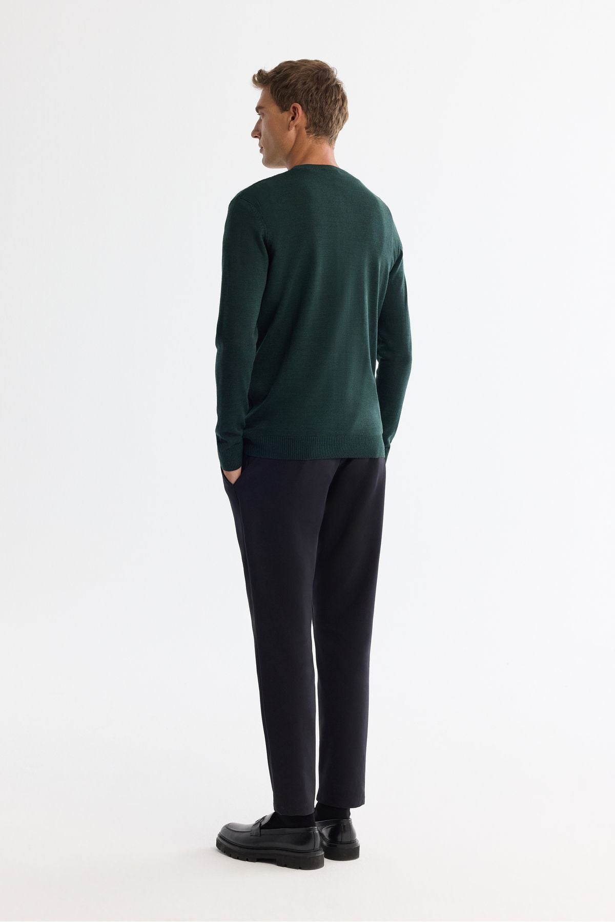 Men's Green Bicycle Neck textured knitwear sweater E005109