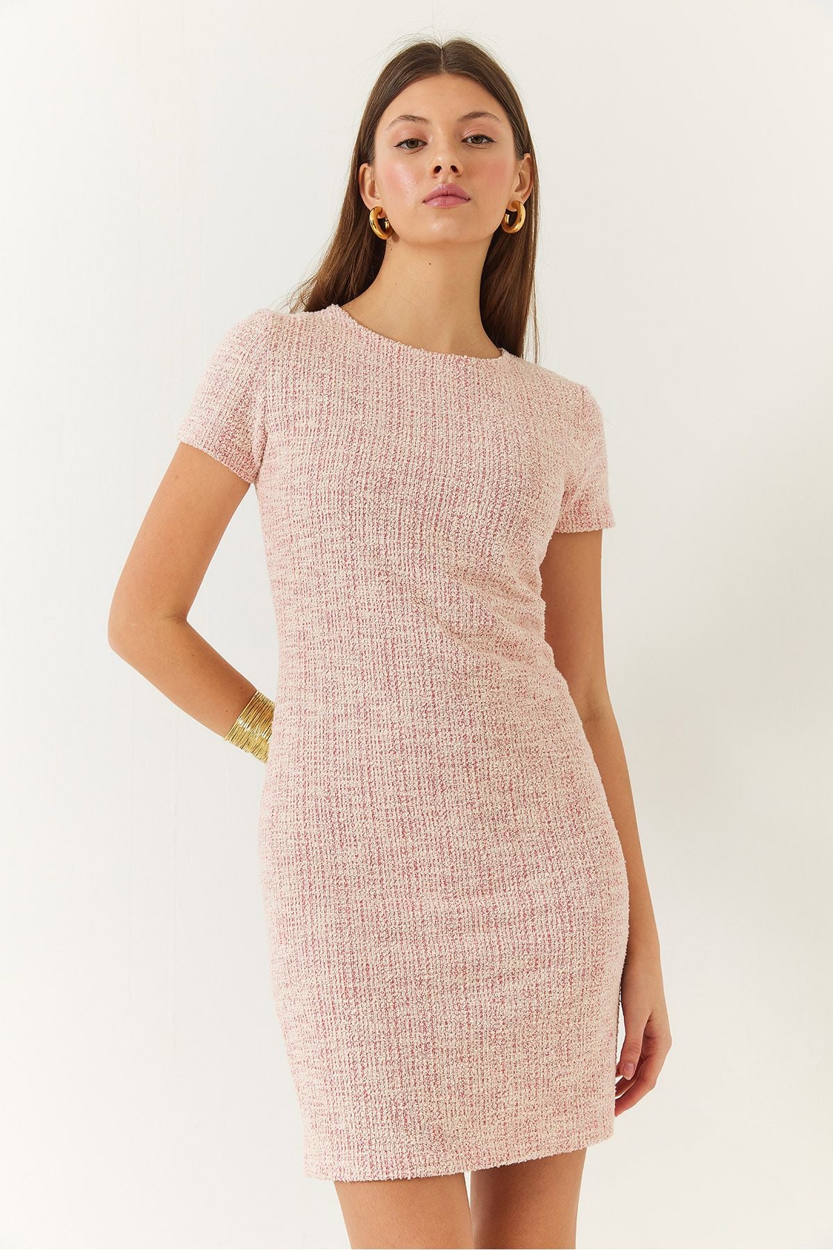 Female Bike Neck Short Sleeve Mini Tüvit Dress 60261372
