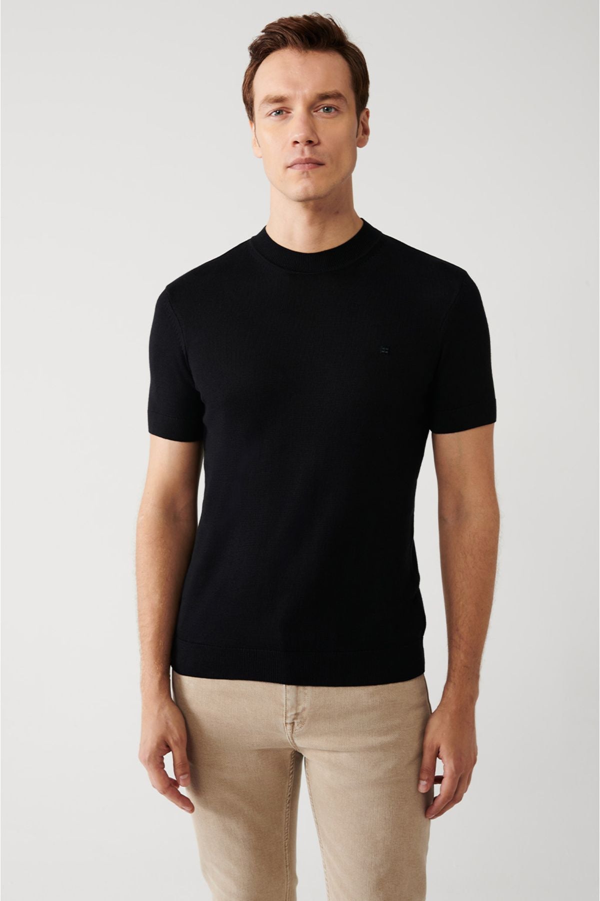 Men's black half fisherman collar short sleeve knitwear t-shirt B005025