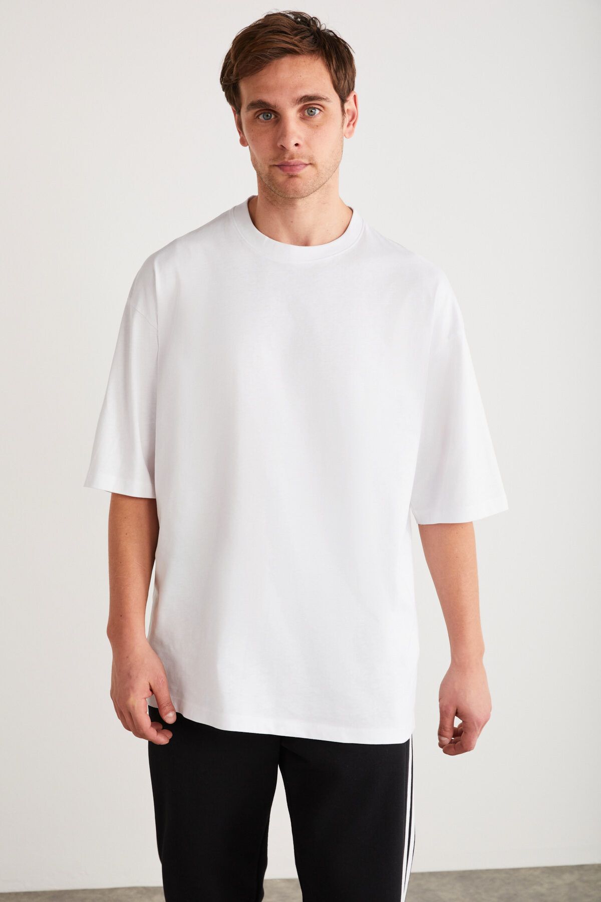 Rhett Men's Oversizle Fit Plenty Site 100 %Organic Cotton Basic Knitting White T-shirt