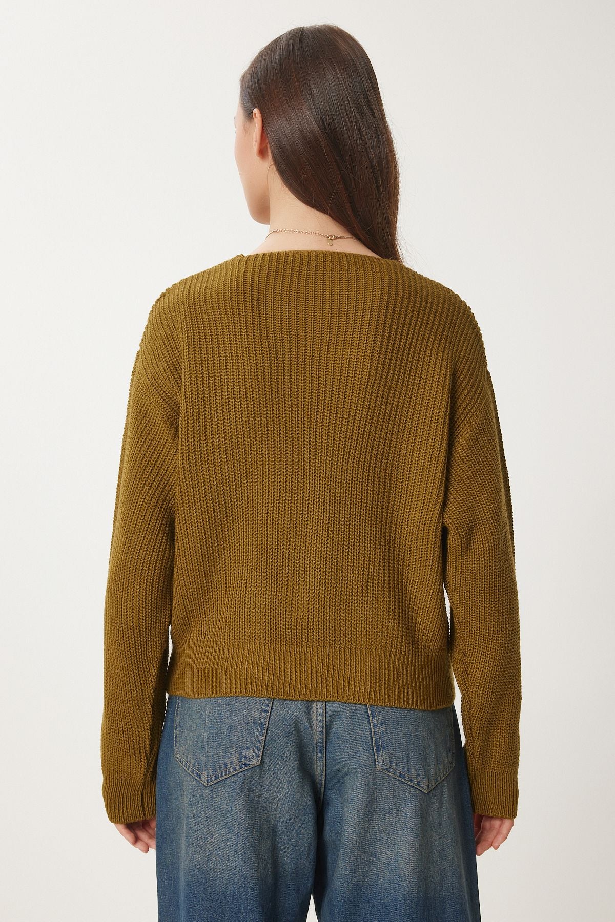 WOMEN'S OLIVE GREEN V -YAKA BUTTON knitwear cardigan MX00175