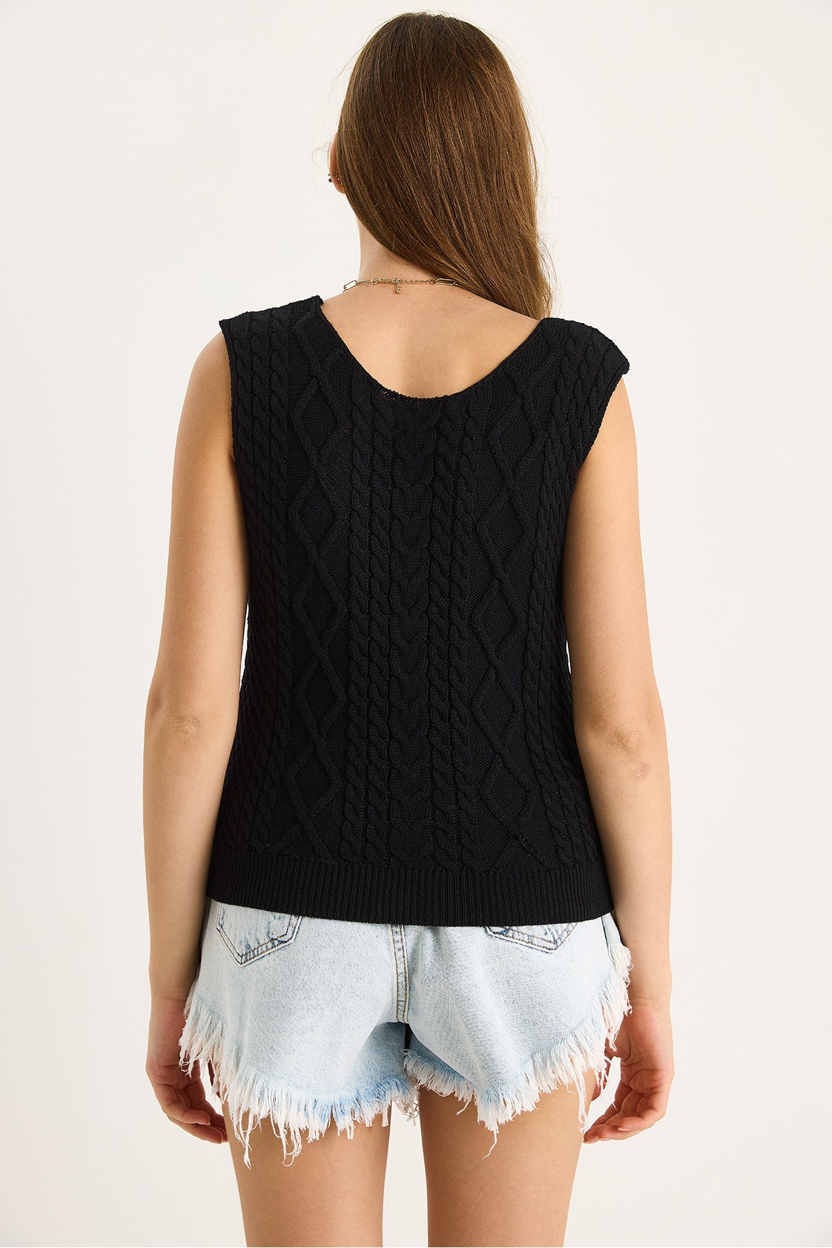 Women's V-Neck Knitted Detail Knitwear Strap Blouse 20258004