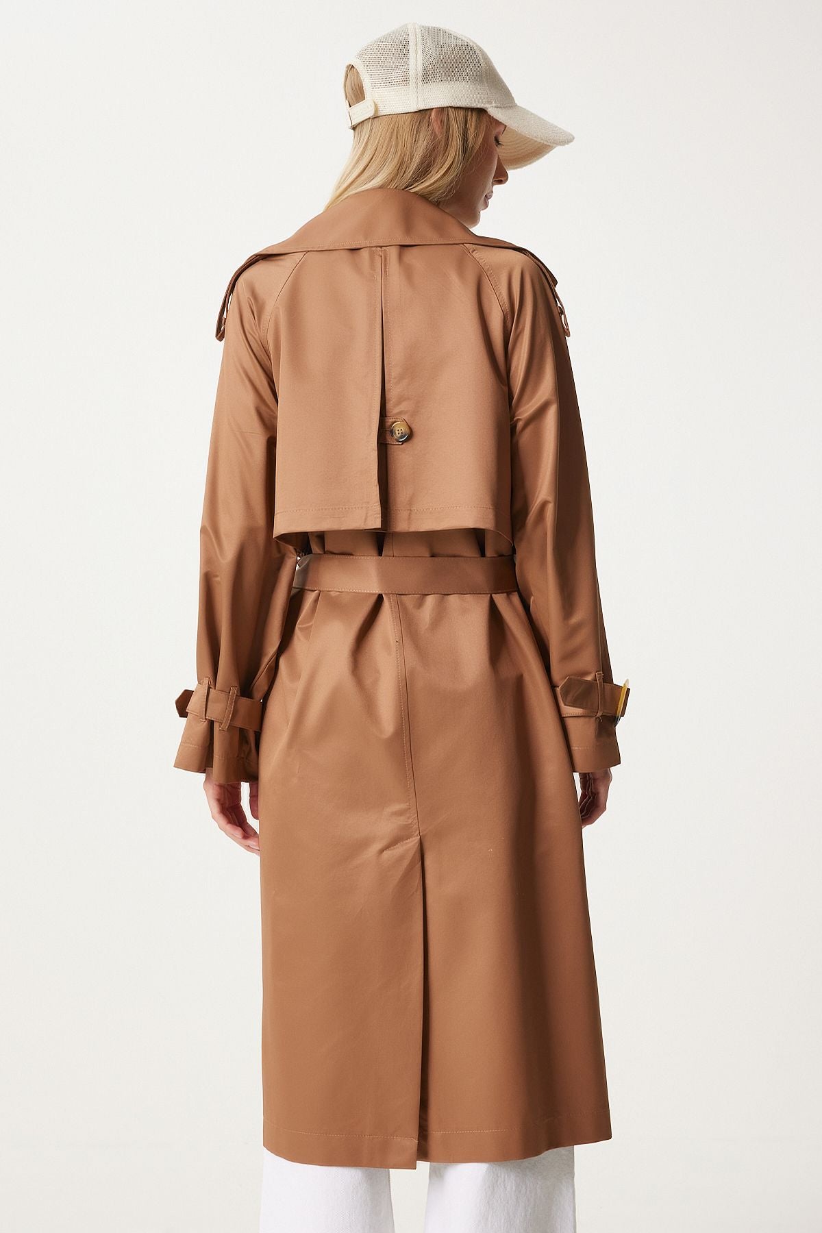Female brown buckle arched seasonal trench coat FN03292