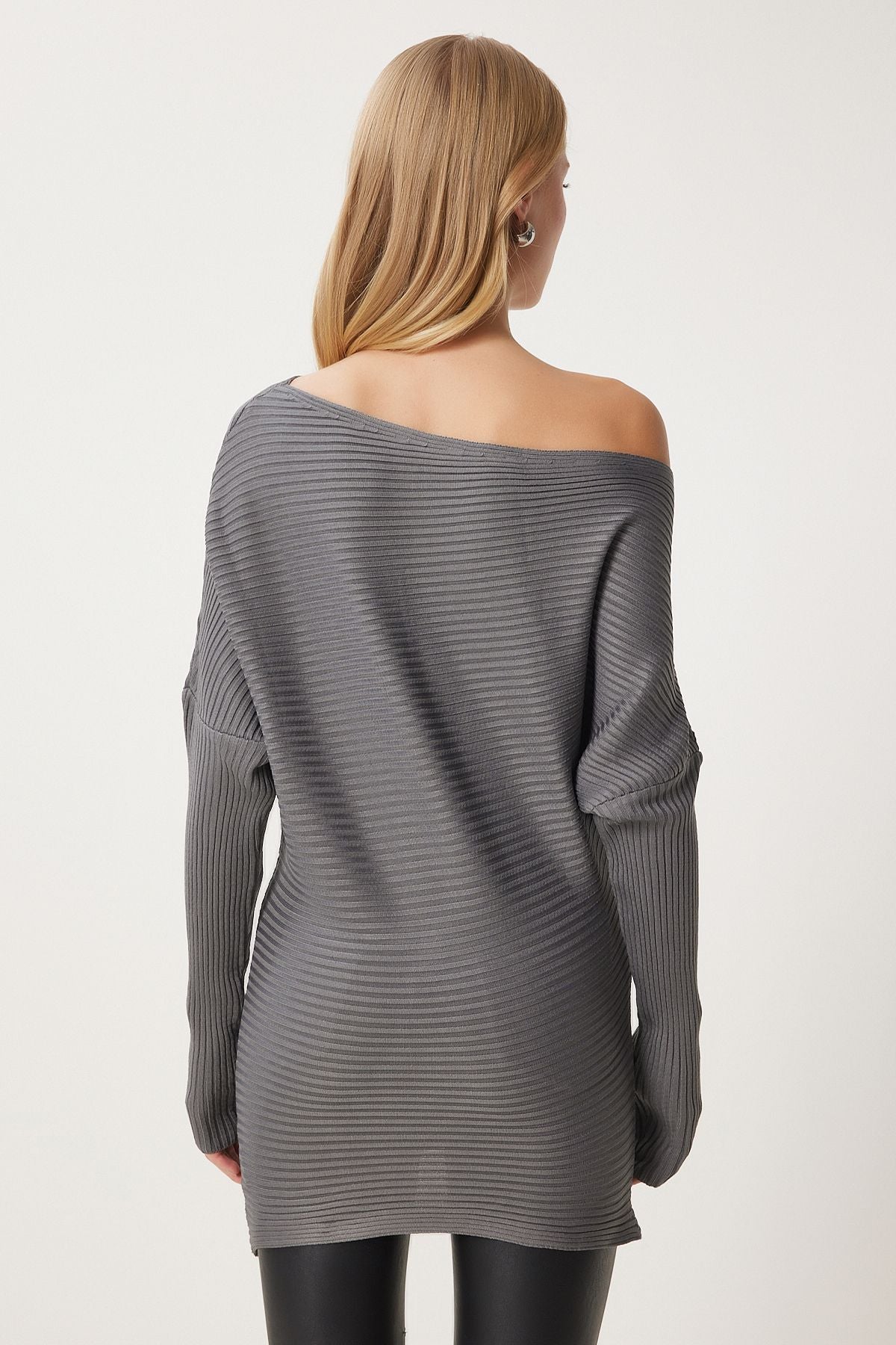 Female anthracite asymmetrical collar wick sweater FN03383