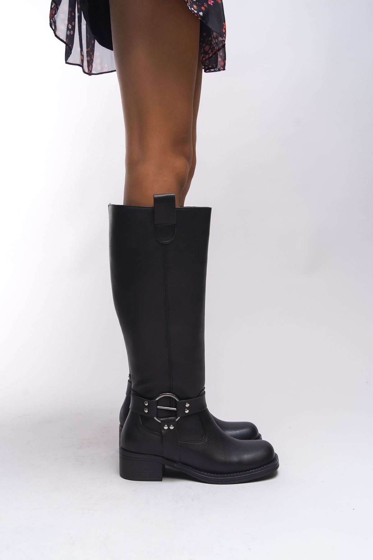 Thefrila women knee biker boot 00123024 black skin