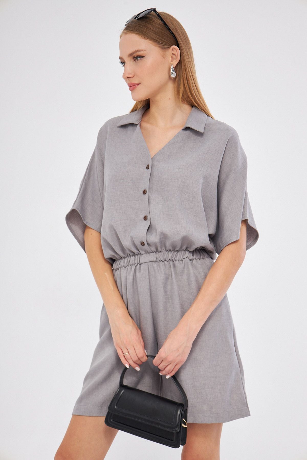 WOMEN GRAY SHIPPING COLLAR SHORT TULUM ARM-24Y001113