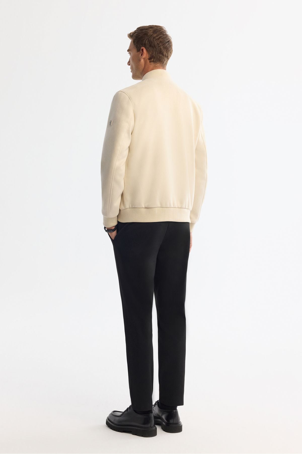 Men's beige zipper suede -looking Bomber Ince Mont B006045