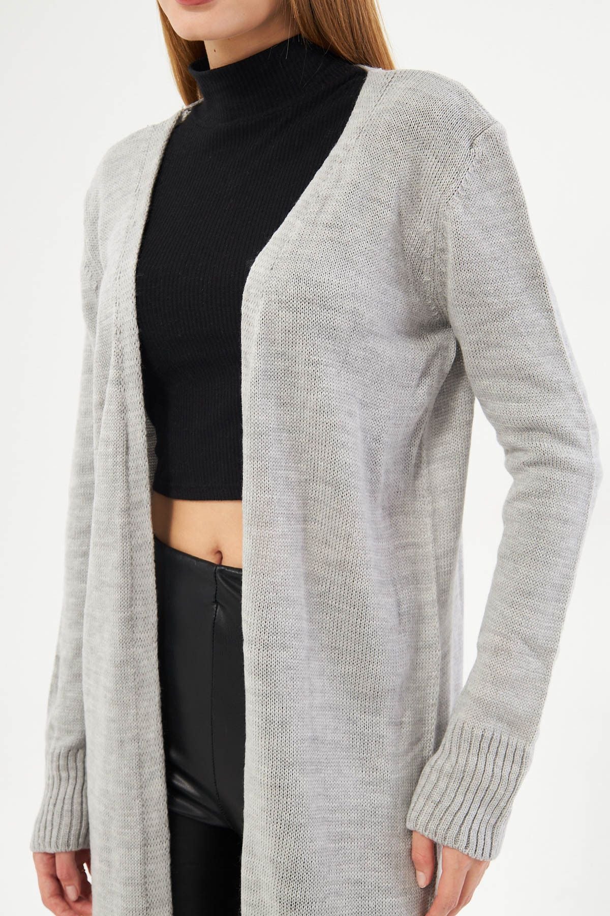 Woman Gray Long Sleeve Thin Triko Cardigan ARM-25K069002