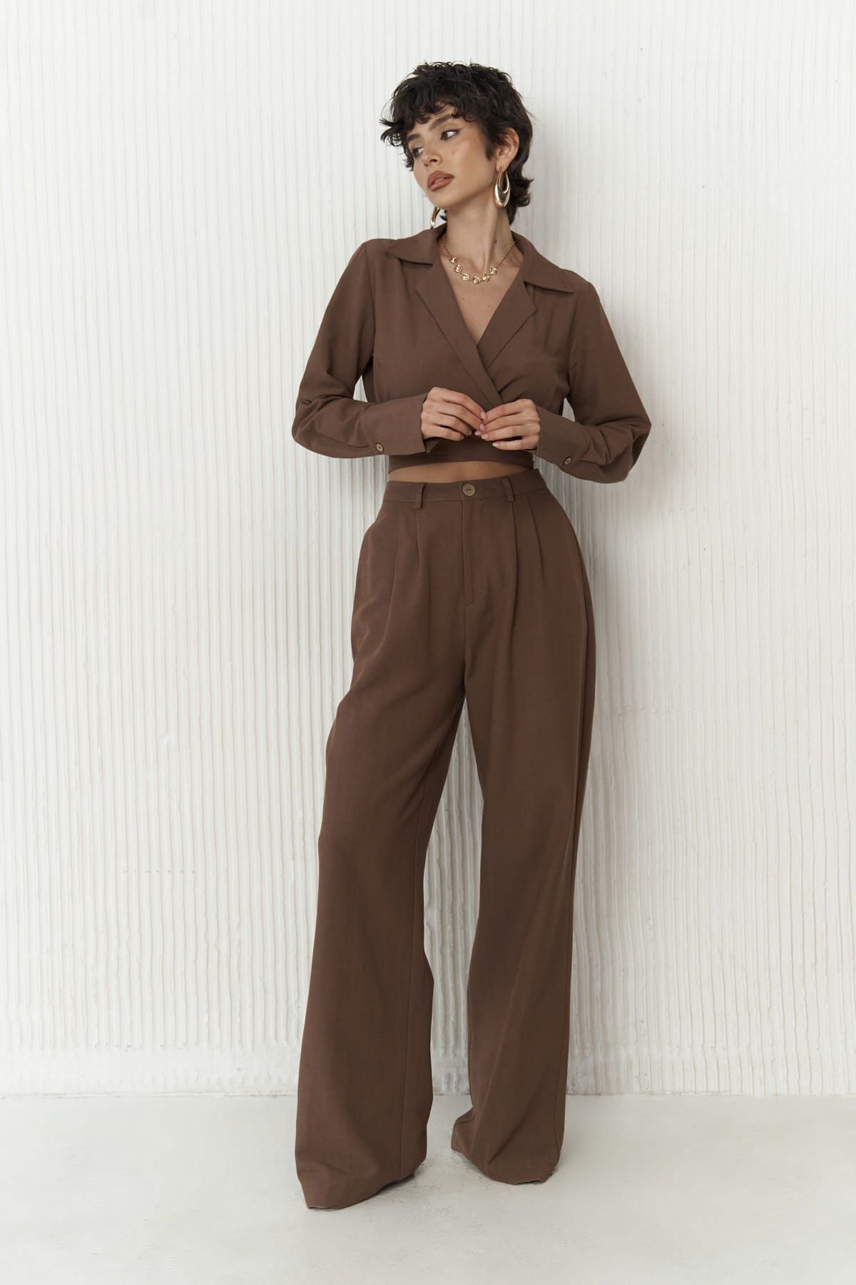 Estila Coffee Crop Pants Set