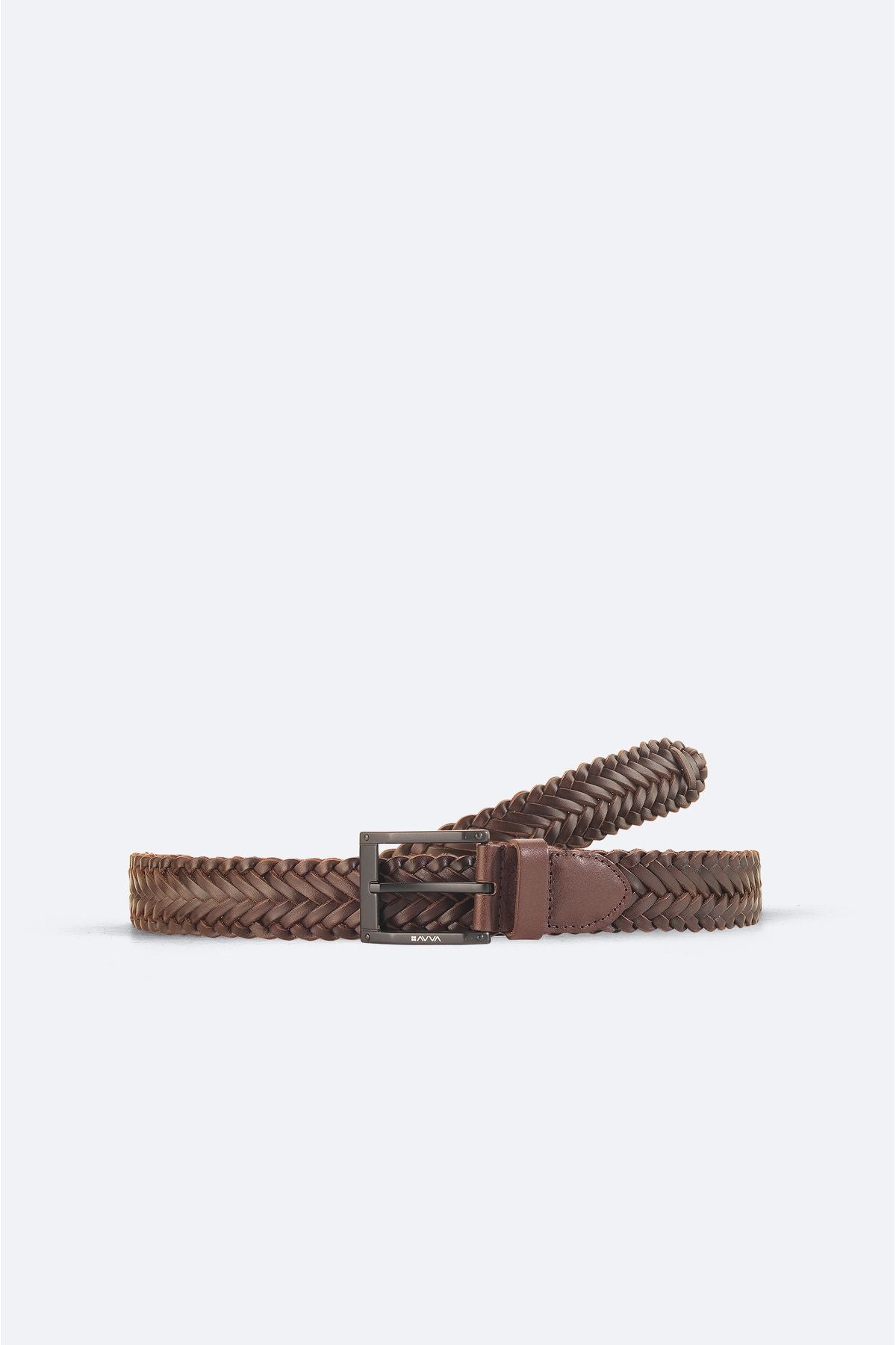 Men's Brown 100 %Leather Knitting Belt A41y9322
