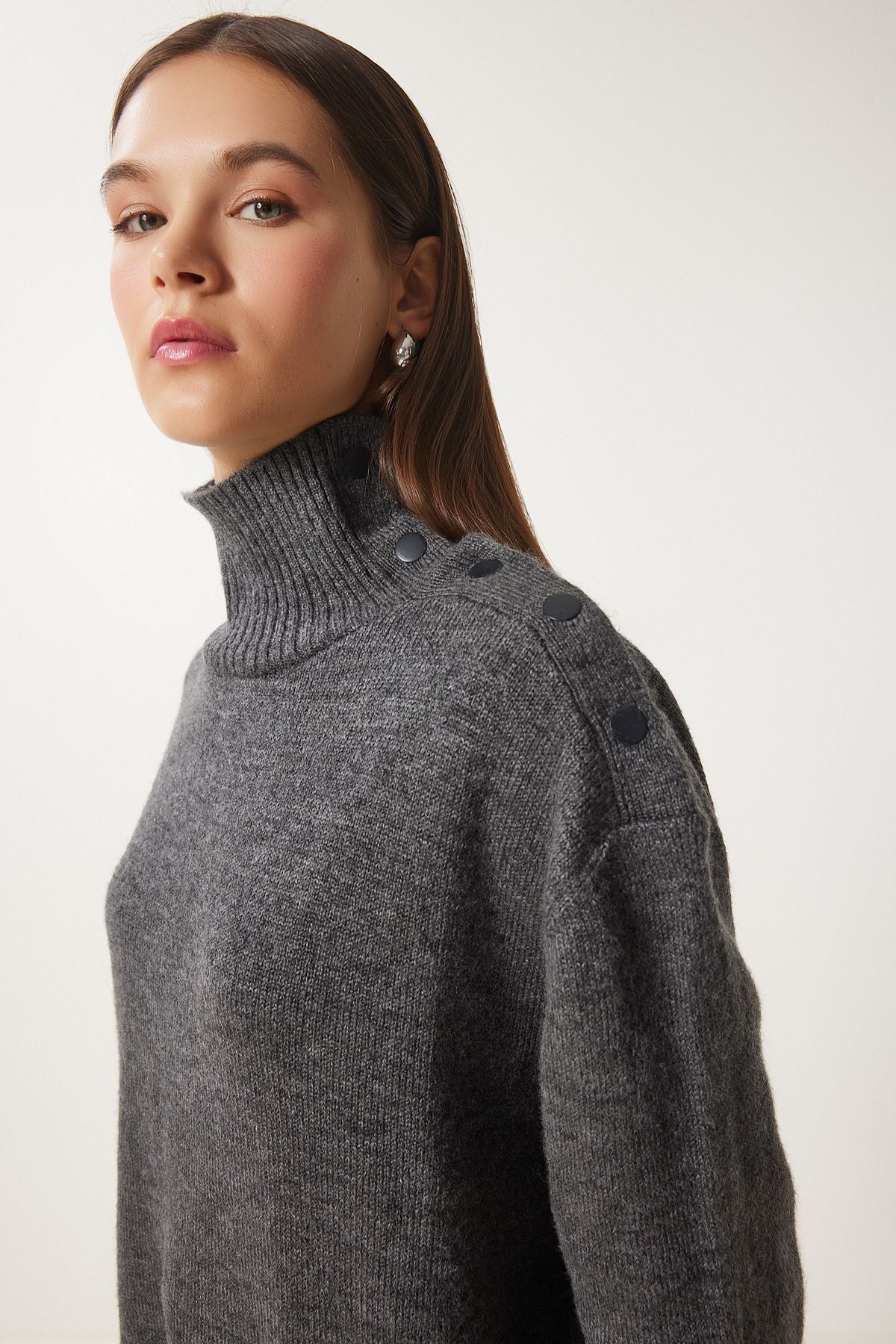 Female anthracit fisherman collar knitwear sweater FN03390