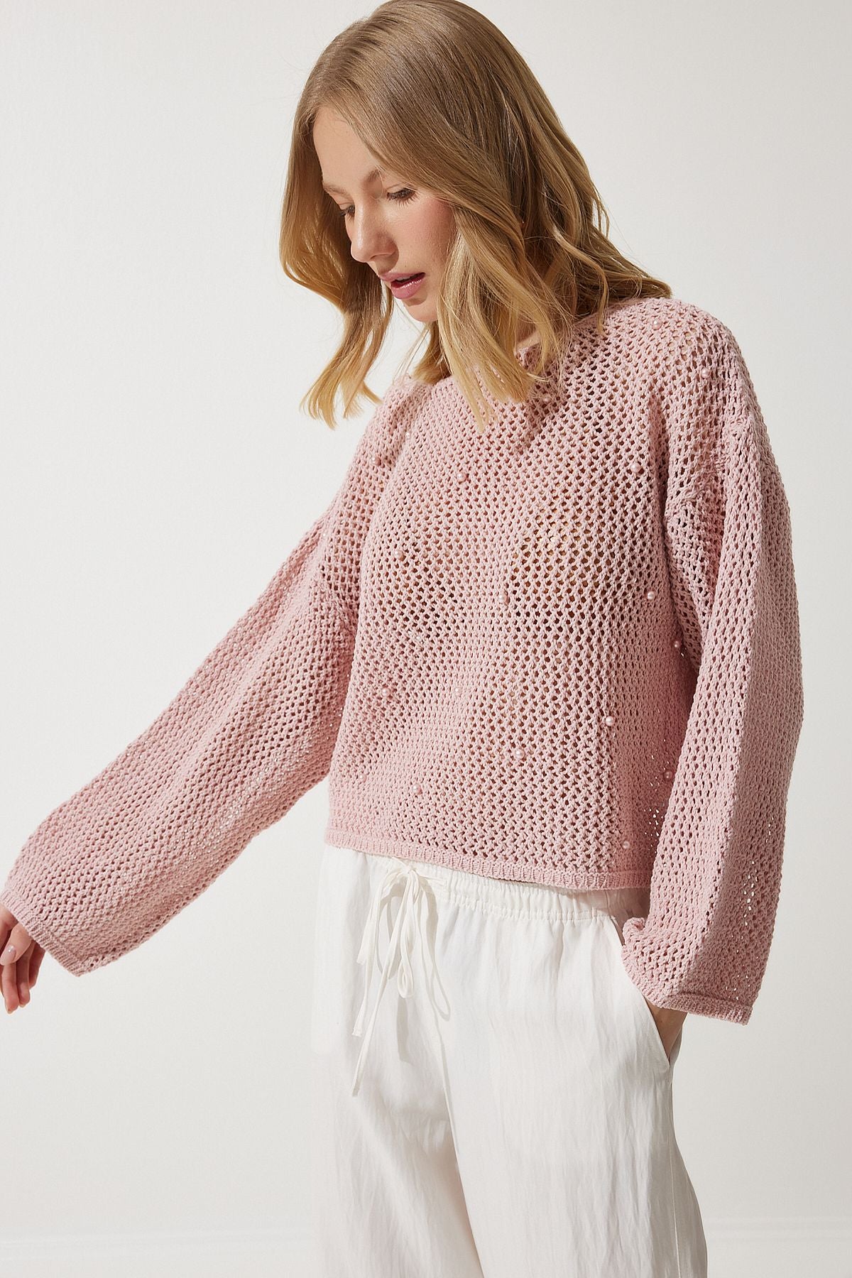 Female Powder Pearl Detailed Offer Mevsim Triko Sweater MW00146