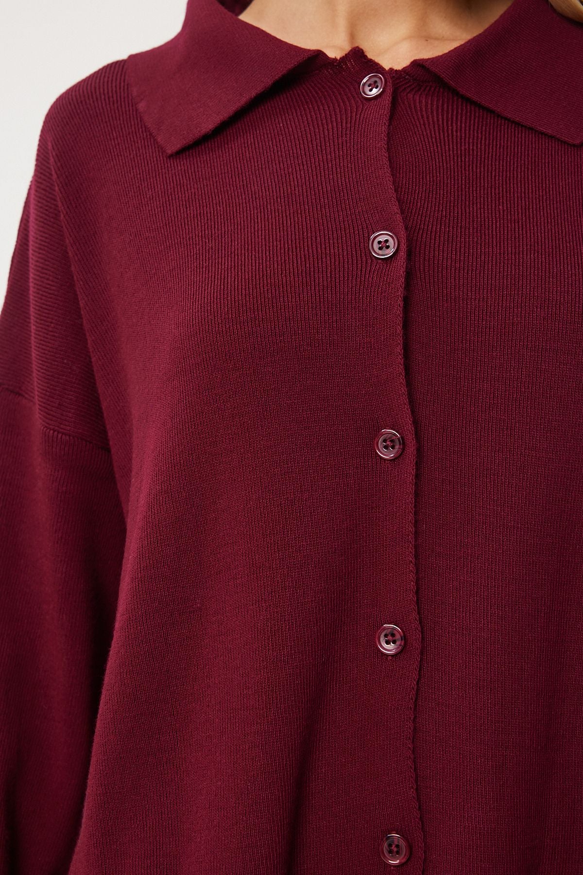 Female Bordeaux Polo Yaka knitwear cardigan skirt set PF00090
