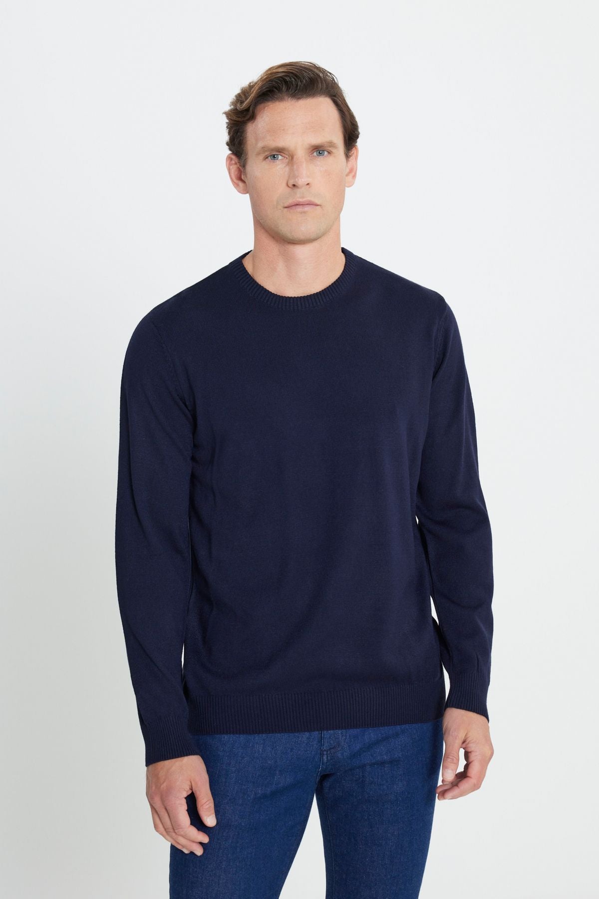 Men's Navy Blue Following Anti-Pilling Standard Fit Normal Normal Cut Bicycle Knitwear Kazakh