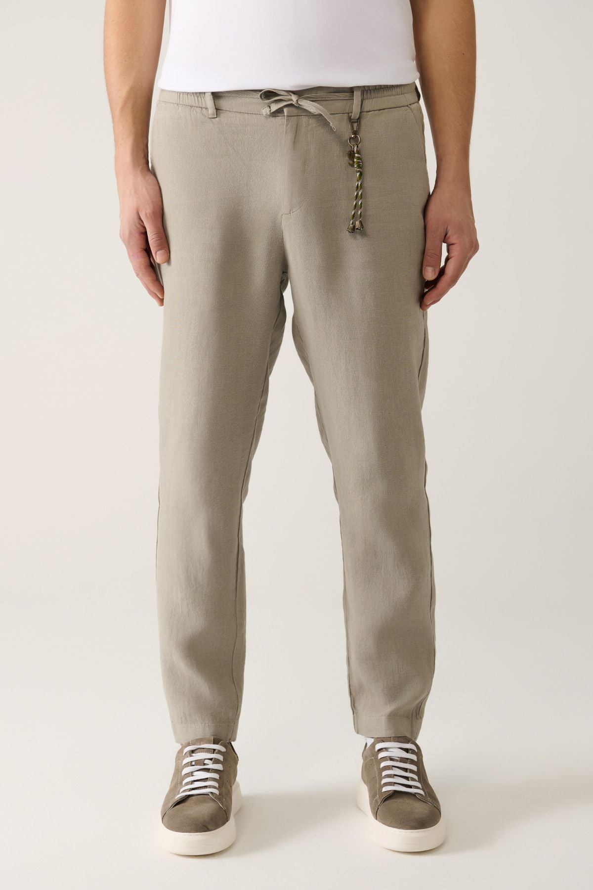 Men's gray waist tire 100 %linen ISSOS Pants B003032