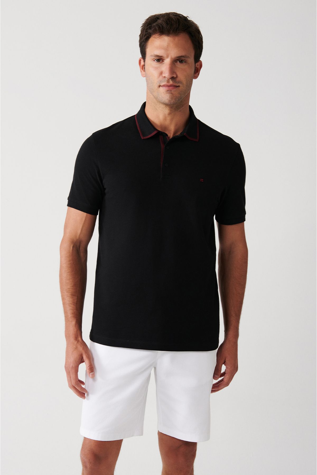 Men's Black 100 %Cotton Stick Polo Yaka T-shirt A31y1175