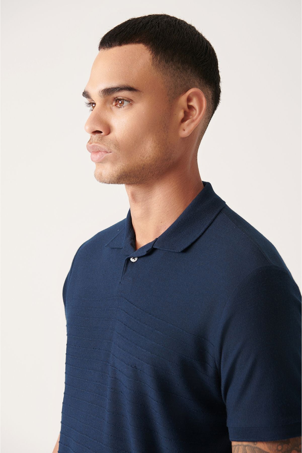 Ανδρικό μπλουζάκι Navy Blue 100% Cotton Jacquari Polo Yaka κανονική εφαρμογή A31y1128