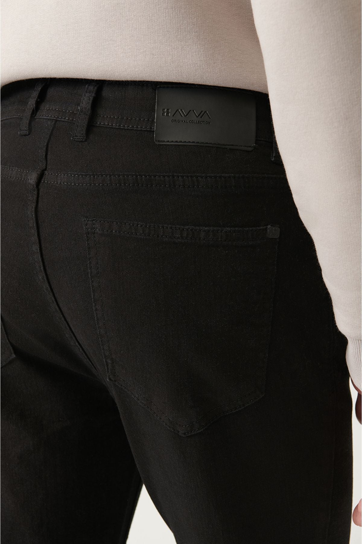 Men's black flat washing flexible jean pants B003503