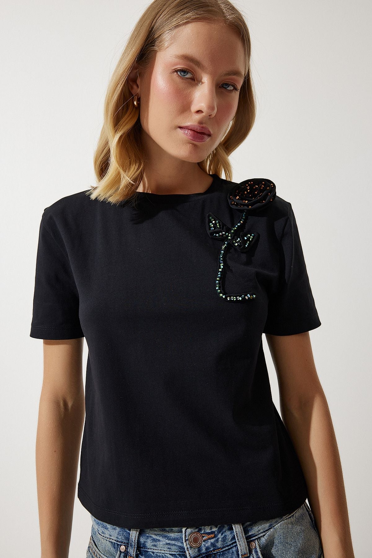Flower Flower Detailed Knitting T-Shirt JH00051