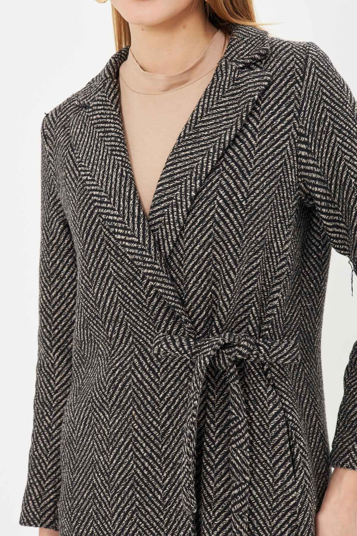 Female Mink Side-Tie Fish Pattern Pattern Long Stamp Coat ARM-24K001010