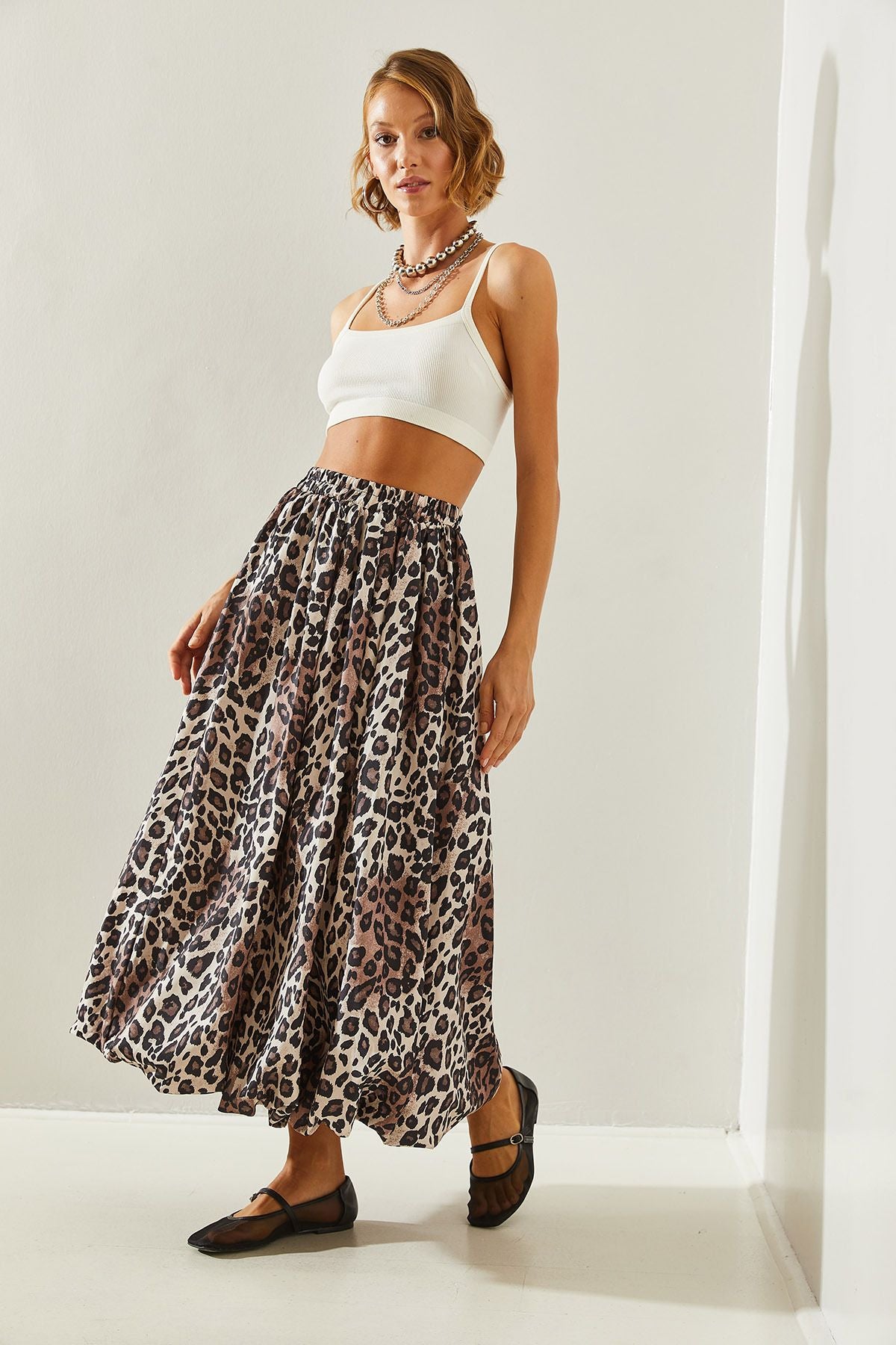 Women Satin Tafta Leopard Balloon Skirt De241023 60251461