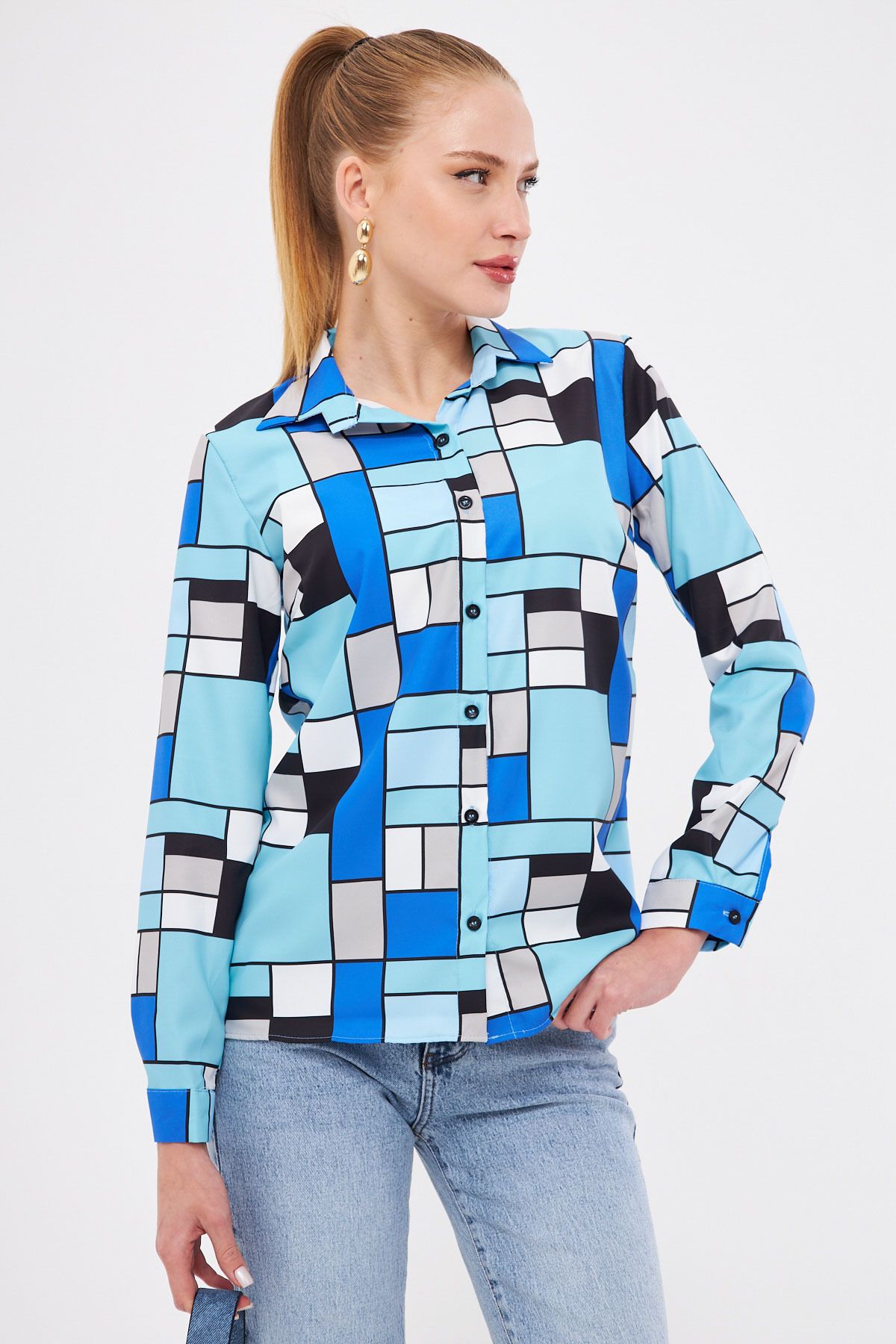 Women's Saks Patterned Long Sleeve Shirt ARM-25K001040