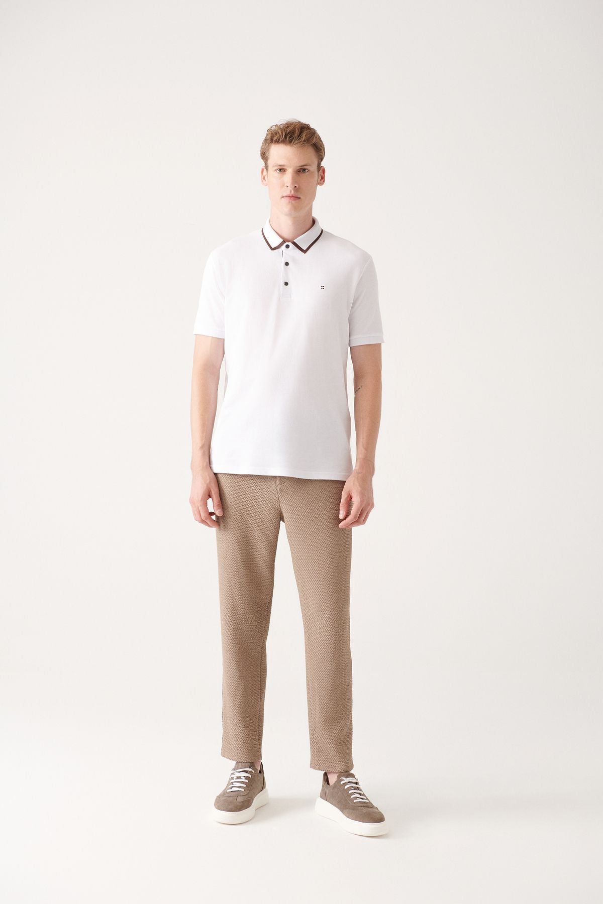 Men's White 100 %Cotton Stick Polo Yaka T-shirt A31y1175