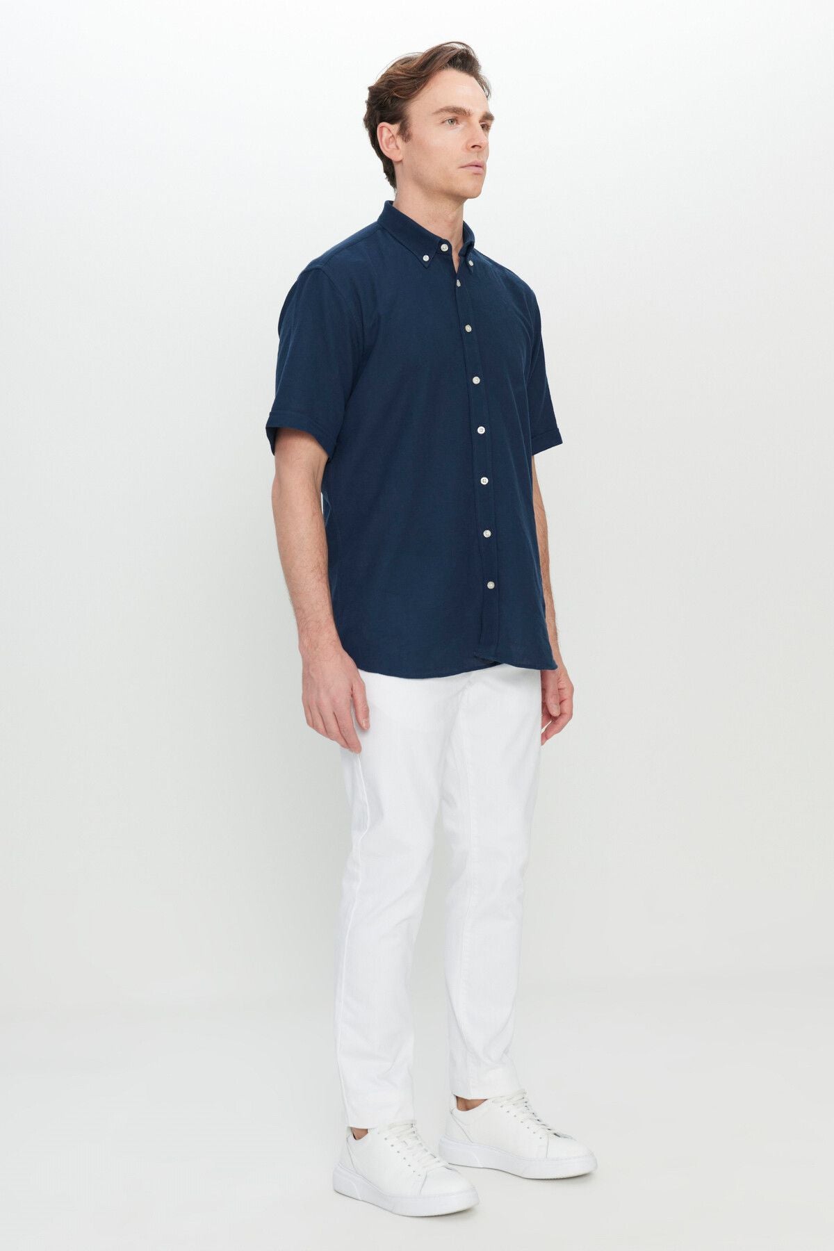 Men's Navy Blue 100 %Cotton Comfort Fit Fit Fit cut buttoned shirt collar Amesty shirt