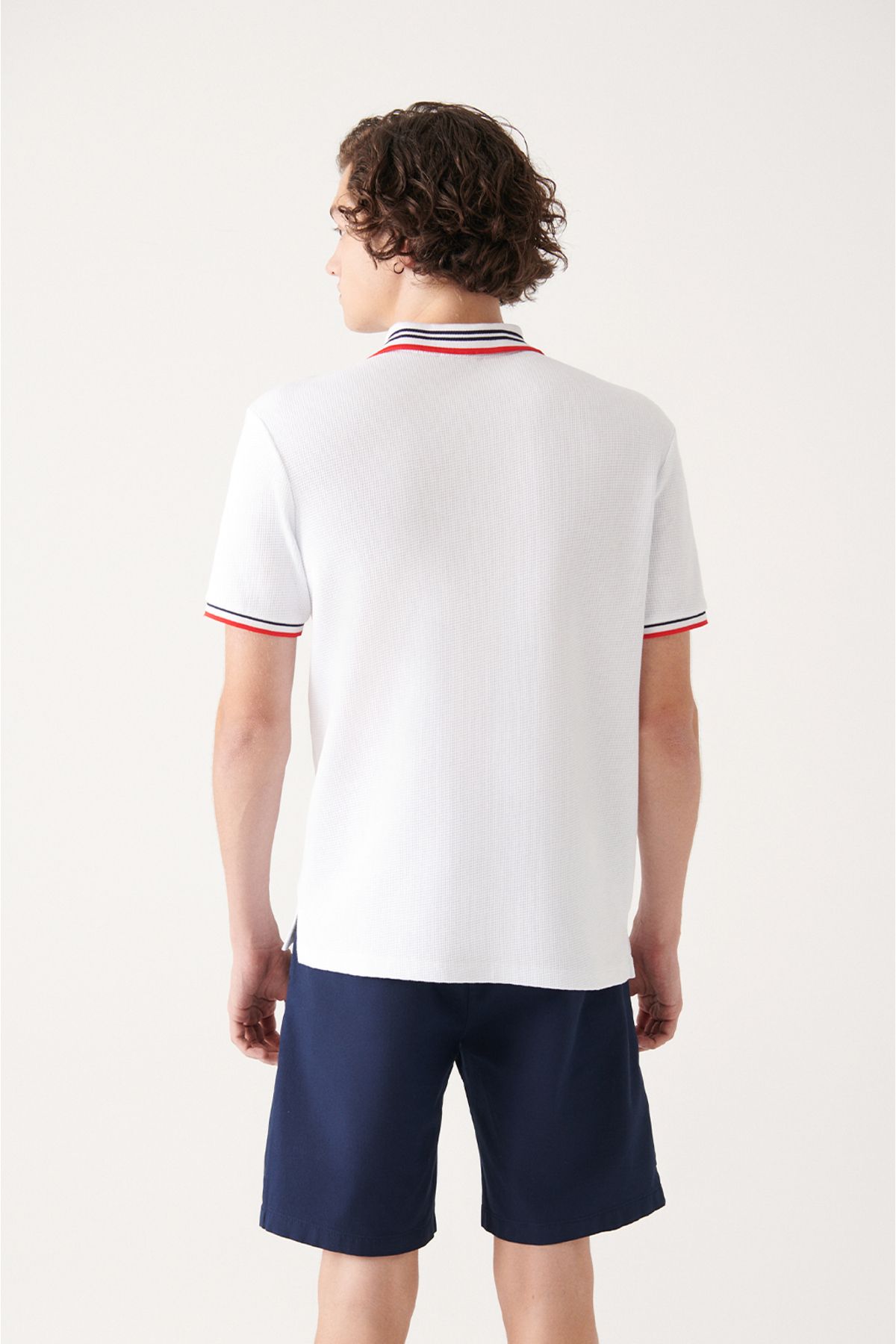 Men's White 100 %Cotton Marinated Polo Yaka T-shirt A31y1035