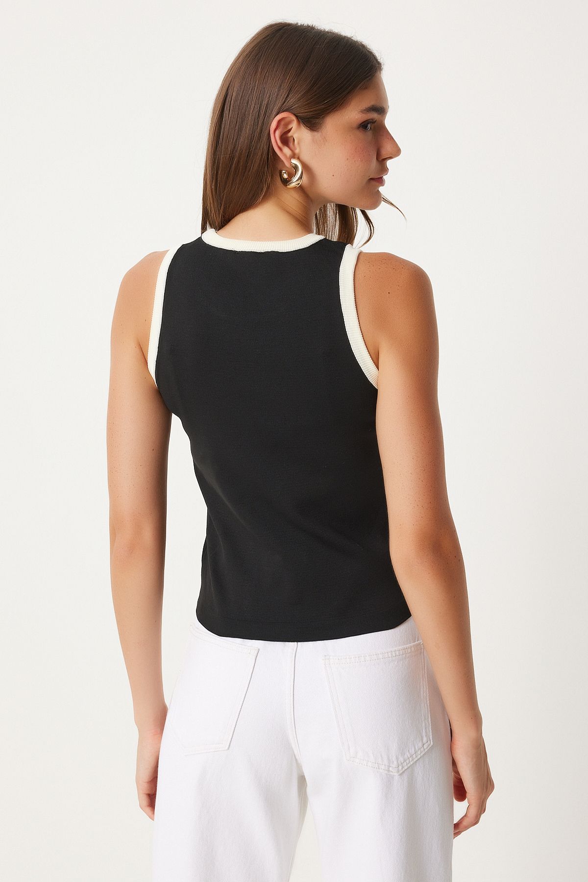 Female black contrast lane knitwear blouse FN03275