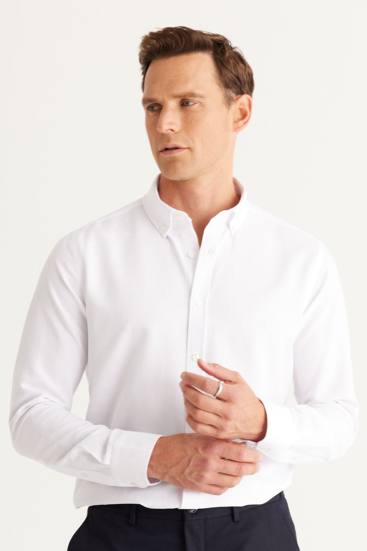 Men's White 2 Cotton Oxford Easy ironable slim fit narrow cut shirt package