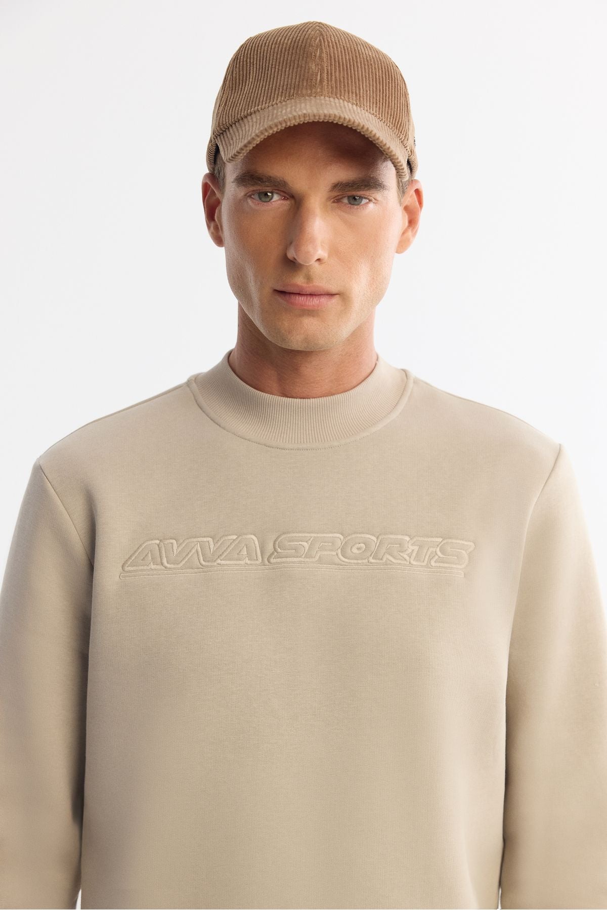 Men's Stone Bike Collar Cotton Printed Sweatshirt A42y1306