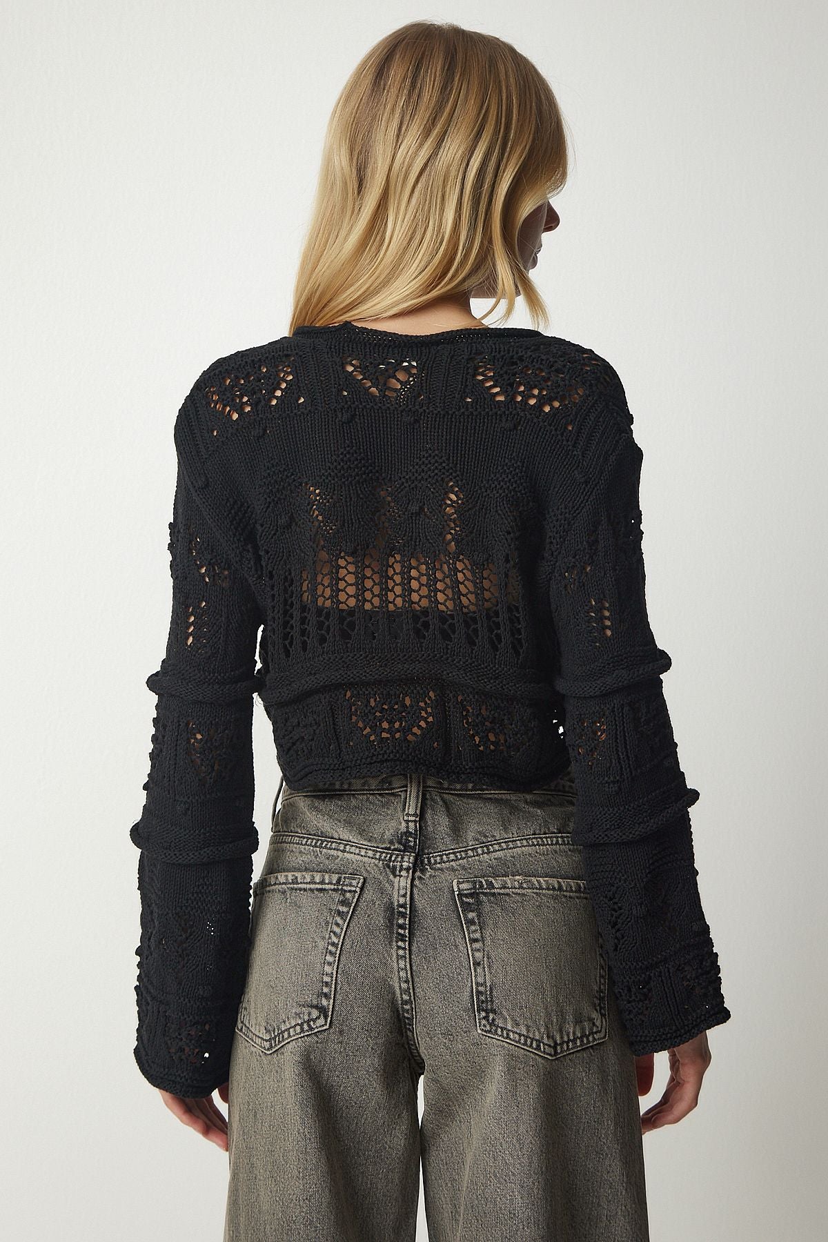WOMEN BLACK HAPPENED TEXTROO CARDICE DP00191