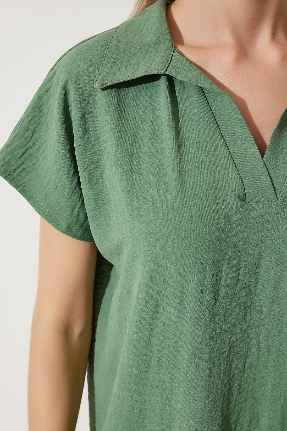 Women Cagla Green Polo Yaka Summer Plenty of Linen Ayrrin Dress to00138