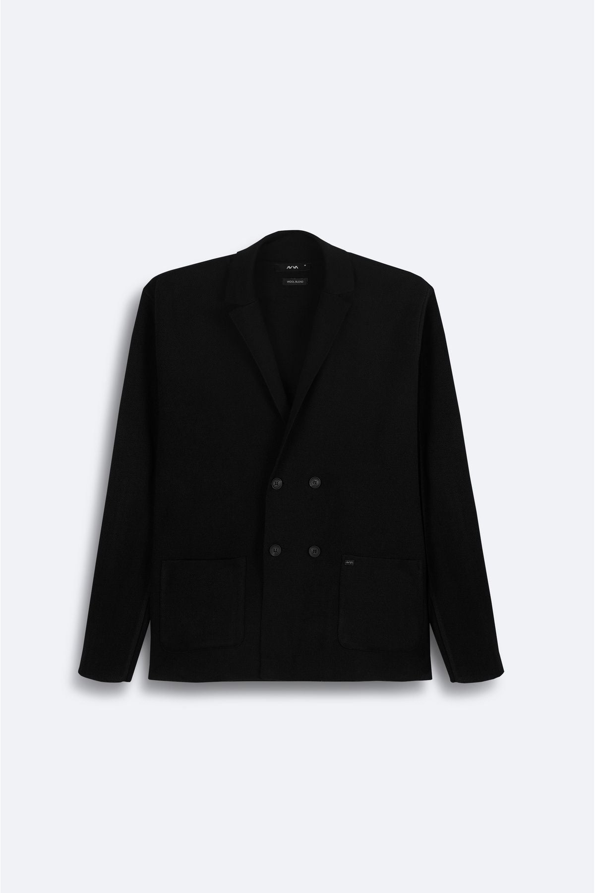 Men's black mono collar cruve bag pocket woolen knitwear jacket A42y5153