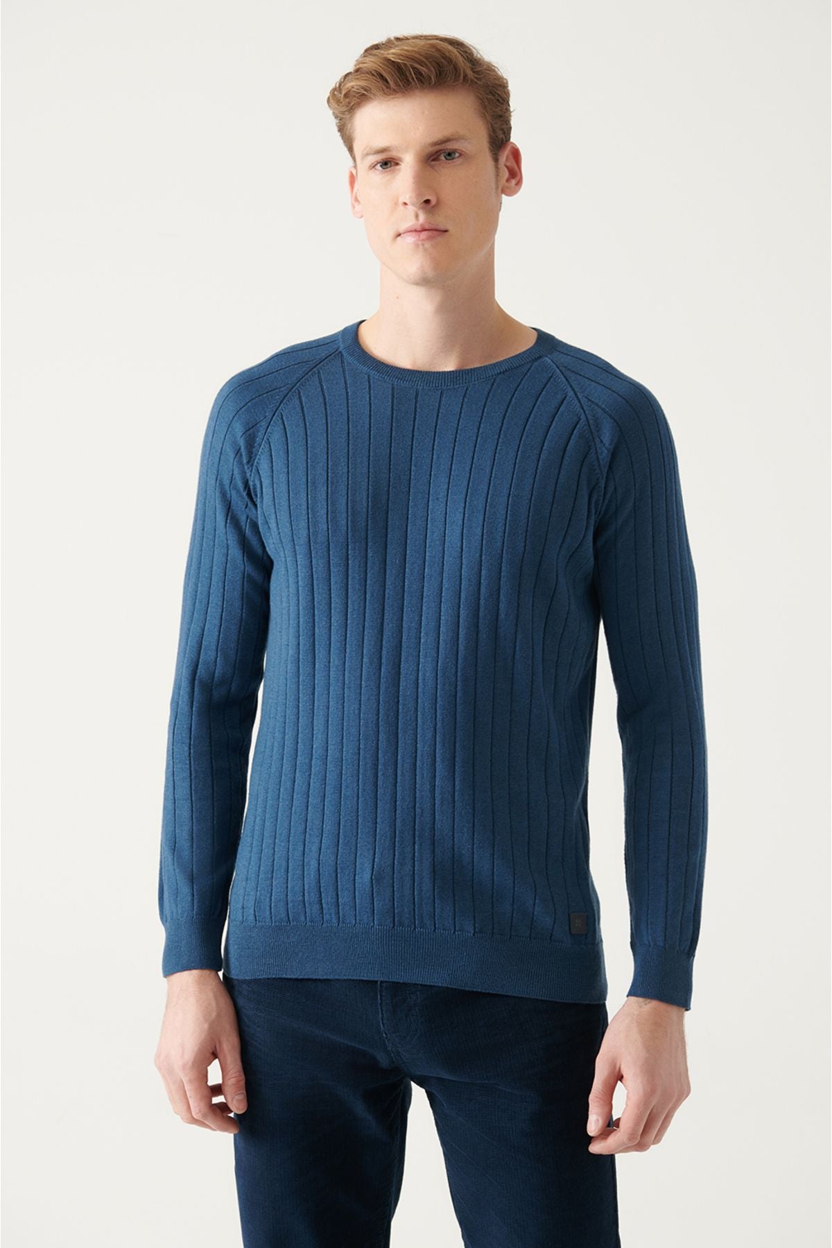 Men's Indigo Bicycle collar Jacquari Knitwear A22y5179