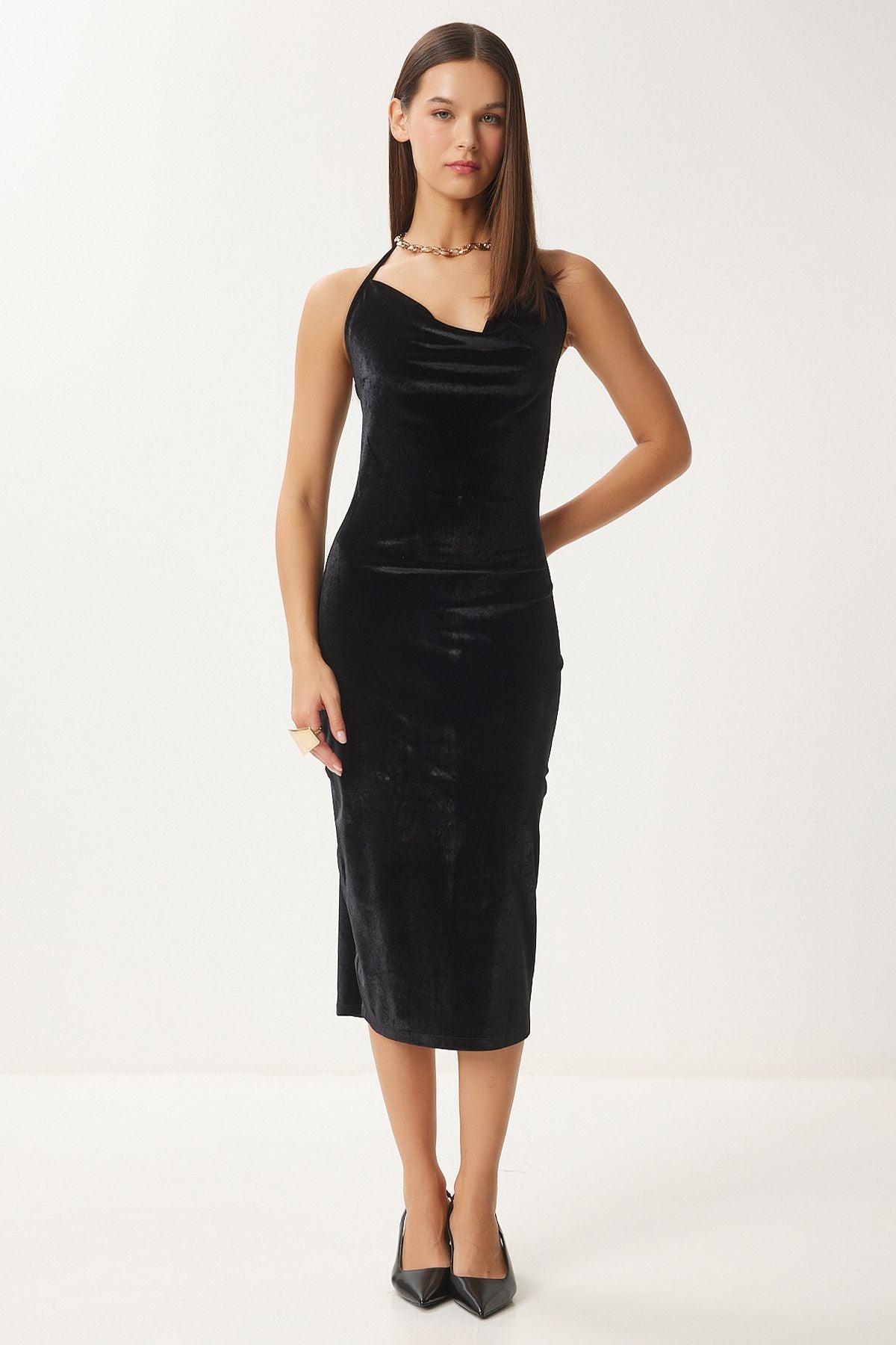 Female Black Velvet Mini Dress FN03407