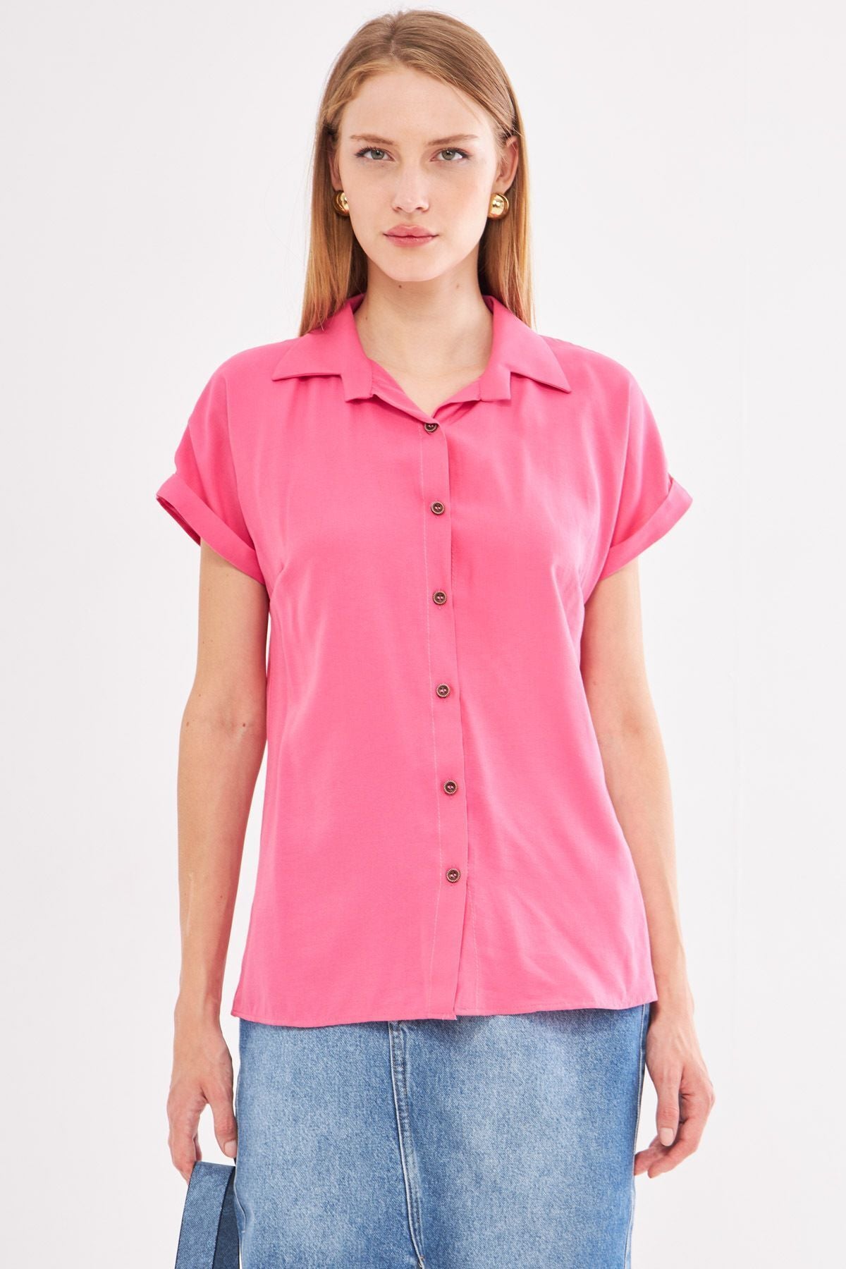 Woman Pink Short Sleeve Shirt ARM-19Y001065